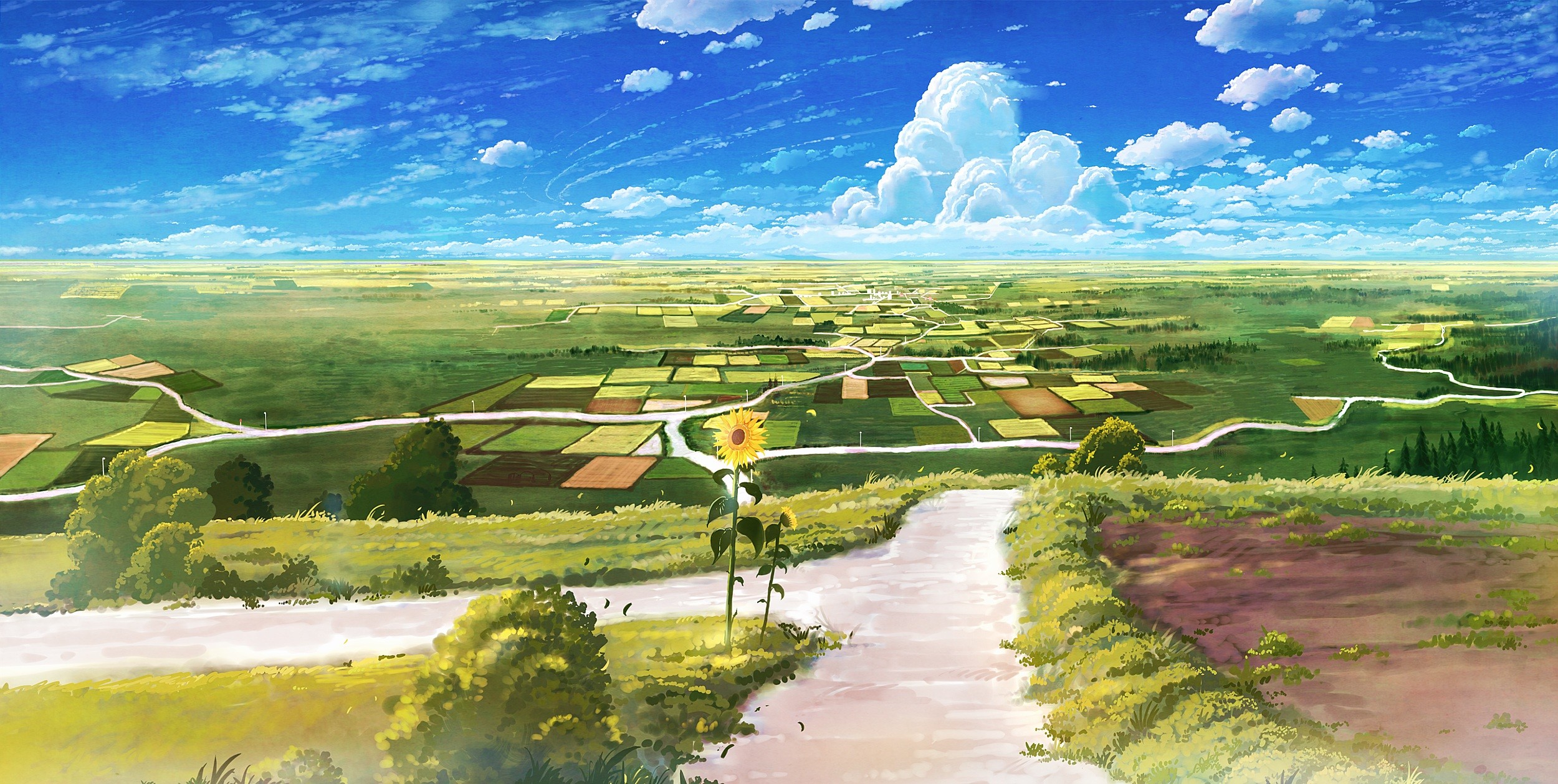 2500x1258 Nature Anime Scenery Background Wallpaper