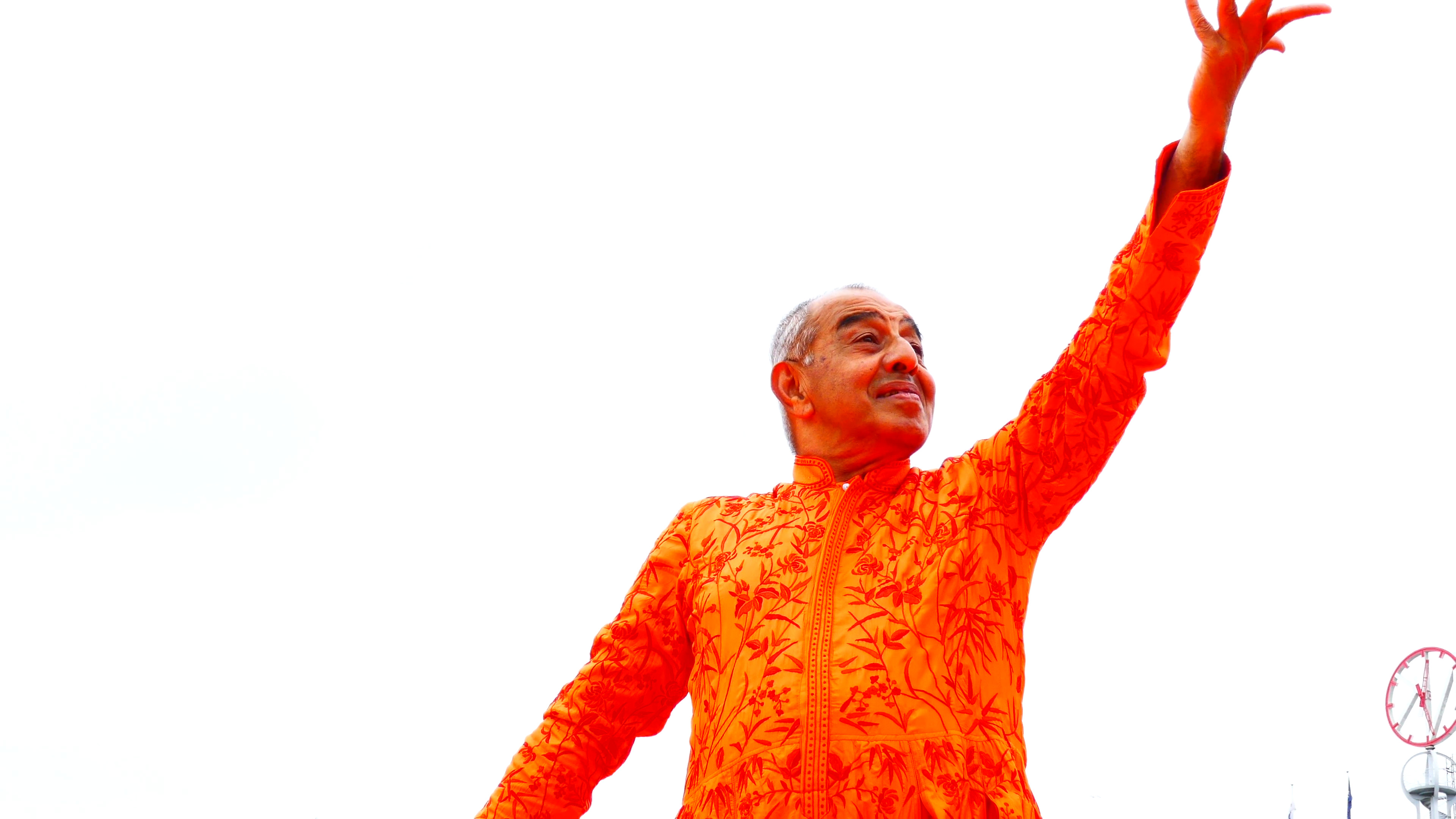 3840x2160 STOCKHOLM, SWEDEN, MAY 2016: Indian Buddhist monk meditation dance on a  white background in the Indian cultural festival in Stockholm on 21 of May.
