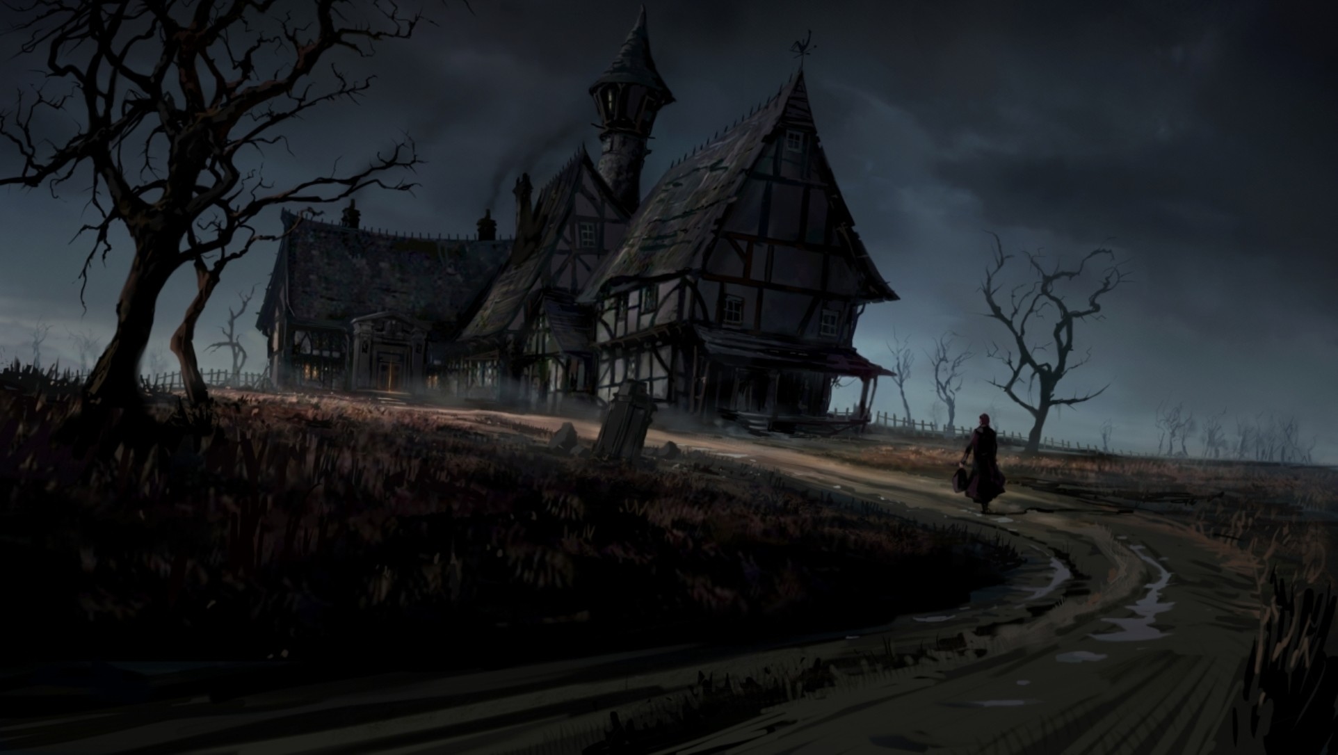 1924x1086 Free haunted house wallpaper background