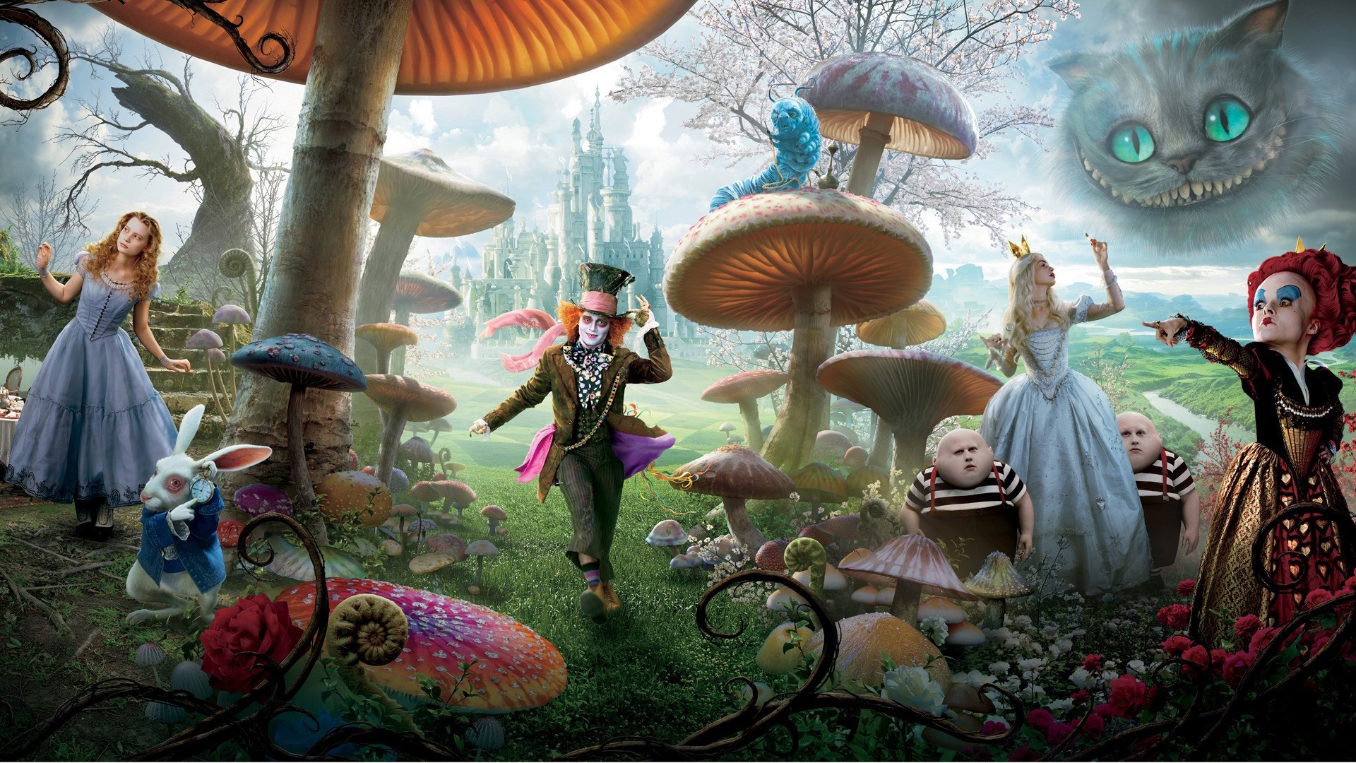1920x1080 Movie - Alice in Wonderland (2010) Alice In Wonderland Mad Hatter Johnny  Depp Cheshire