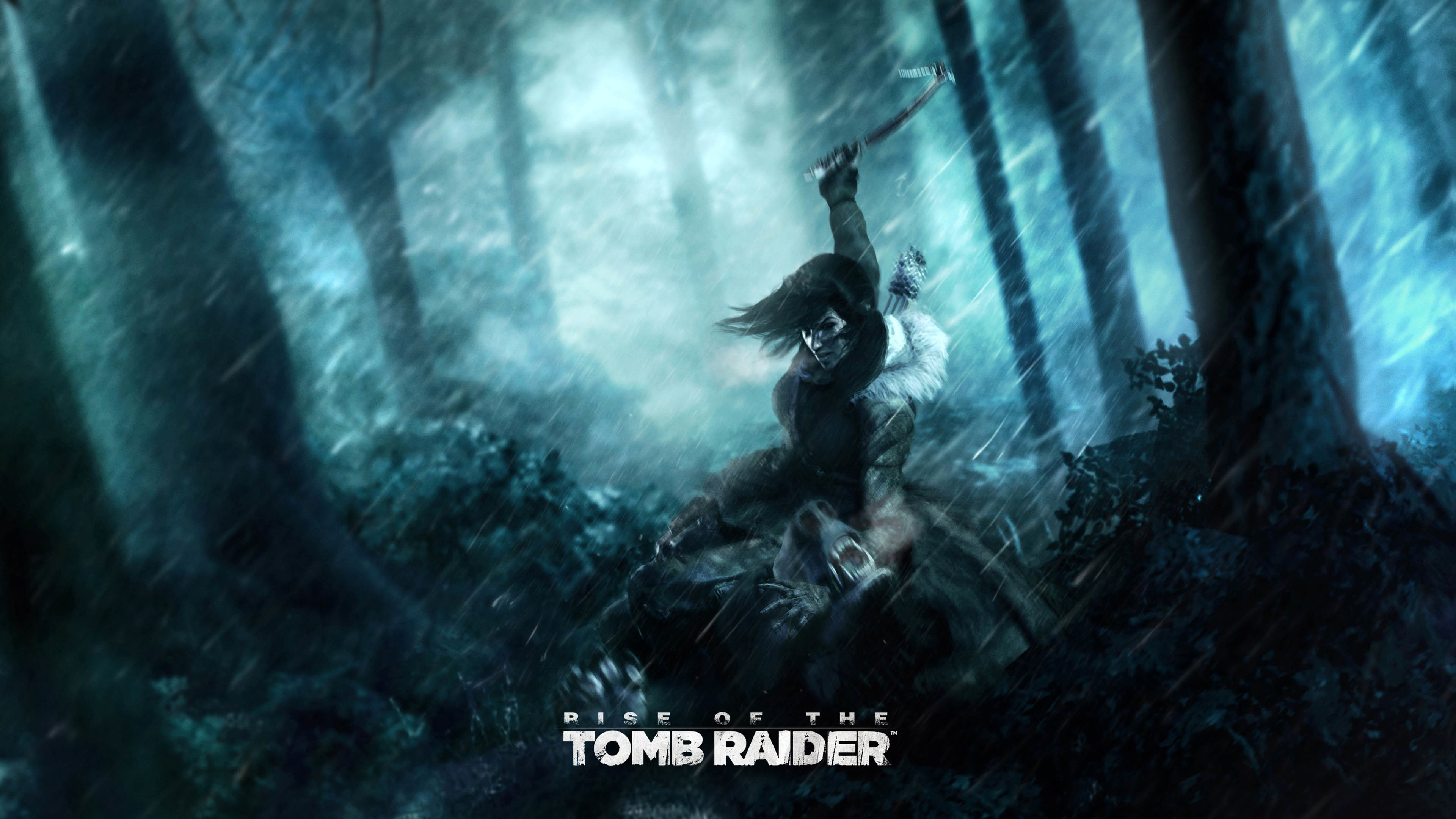 3840x2160 Lara Croft fighting a Bear - Rise of the Tomb Raider  wallpaper