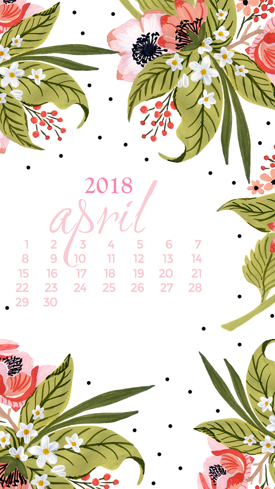 1080x1920 April 2018 iPhone Calendar Wallpaper