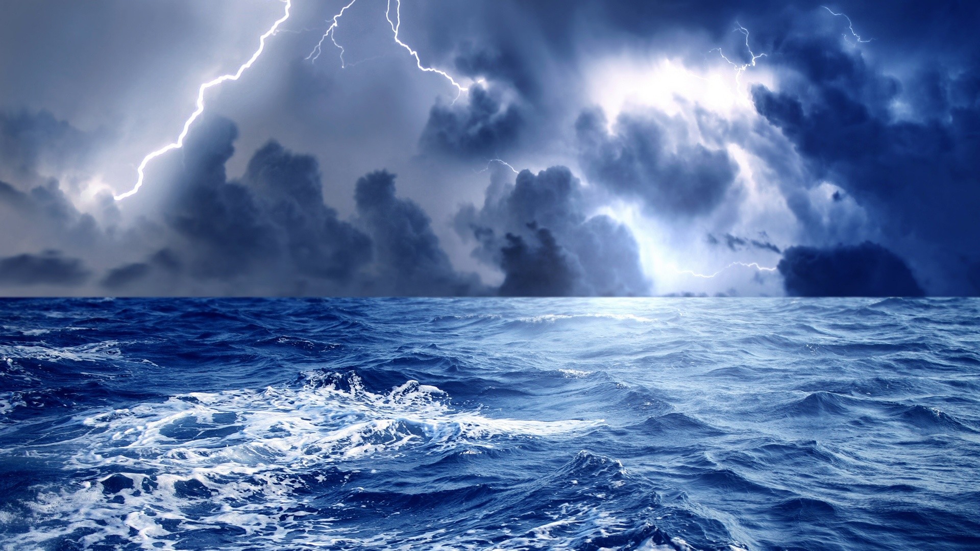 1920x1080 Lightning Storm at Sea | HD Exciting Storm At Sea Wallpaper