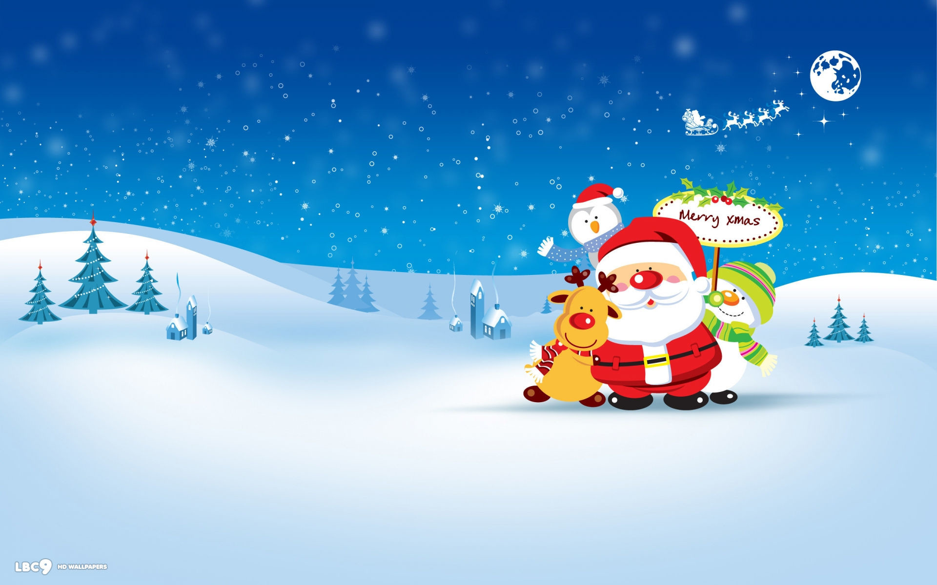 1920x1200 merry xmas christmas landscape vector santa rudolph snowman holiday