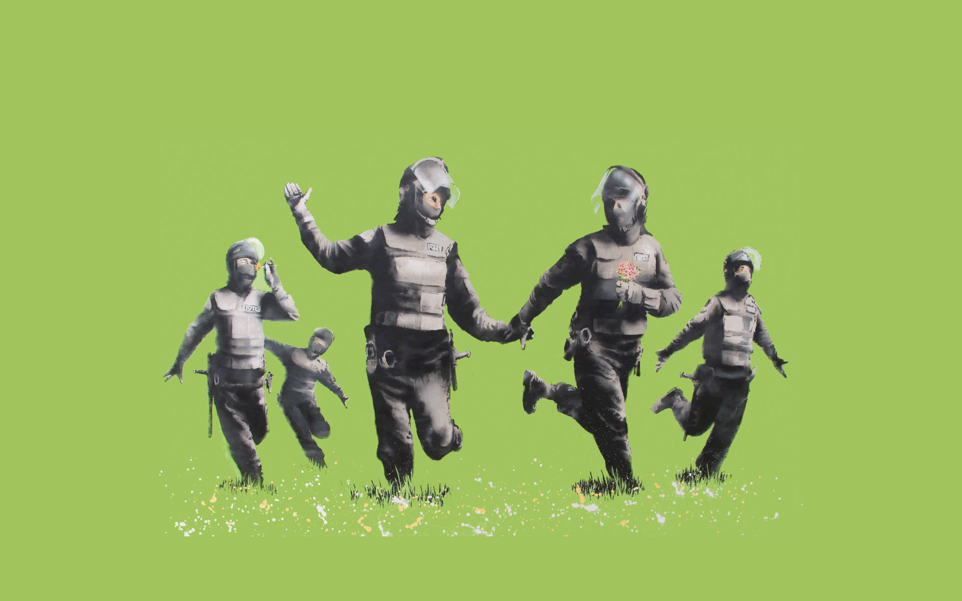 1920x1200 Banksy Riot Coppers