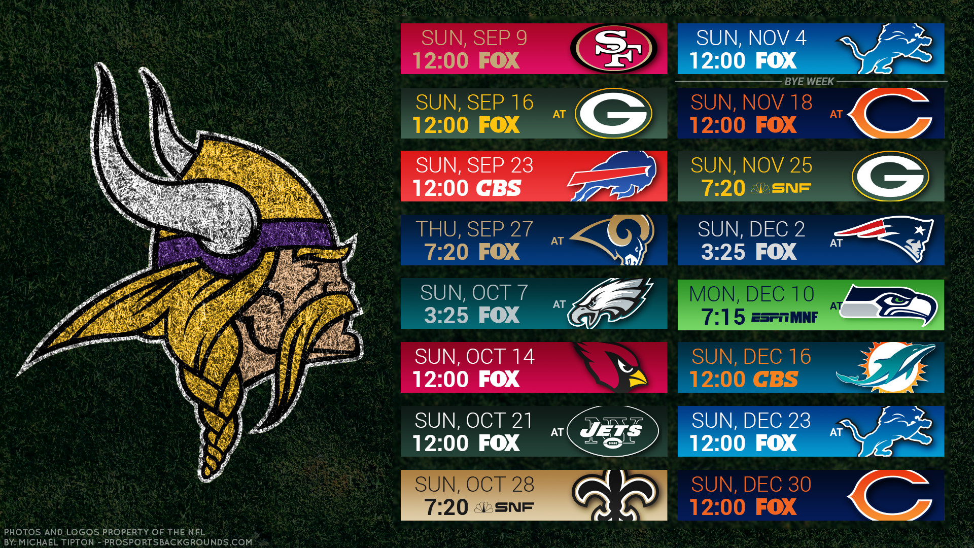 1920x1080 Minnesota Vikings 2018 schedule turf logo wallpaper free for desktop pc  iphone galaxy and andriod printable
