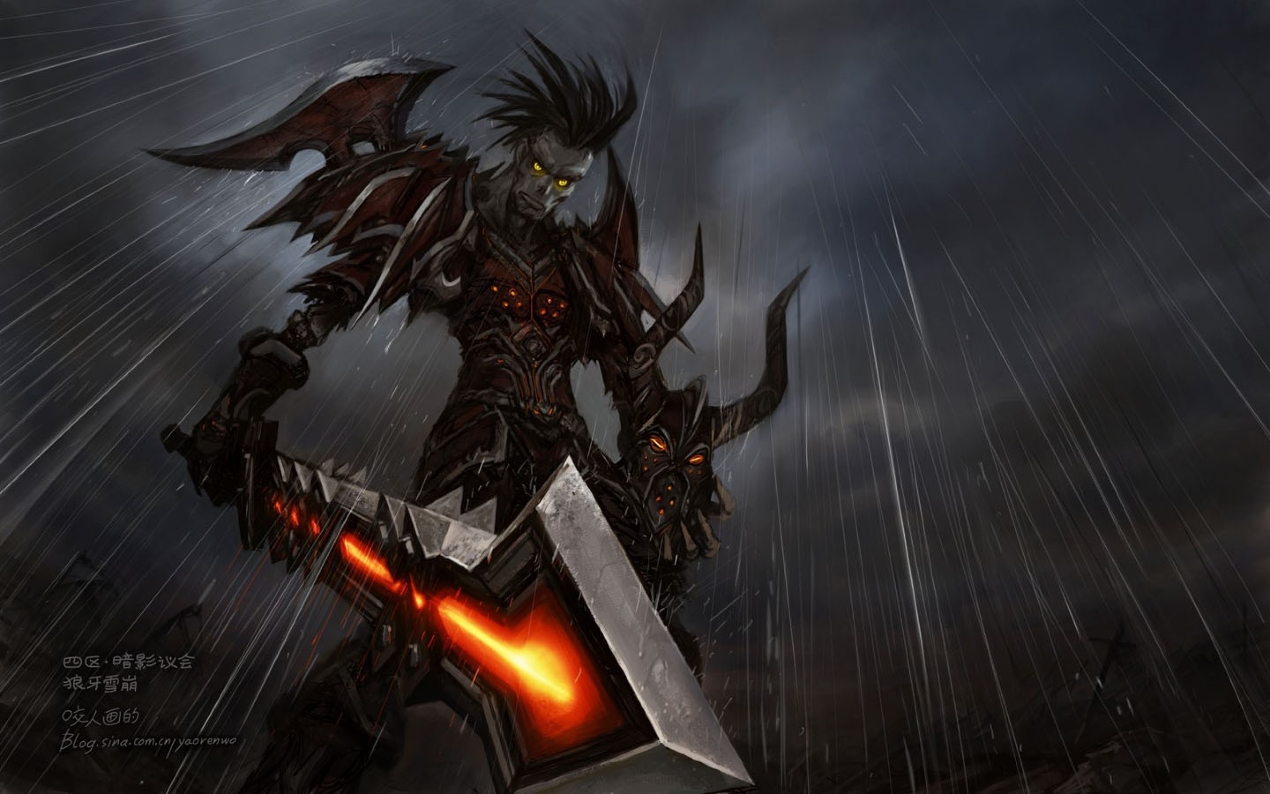 2560x1600 video games rain world of warcraft undead weapons fantasy art armor artwork  swords yaorenwo Wallpaper HD