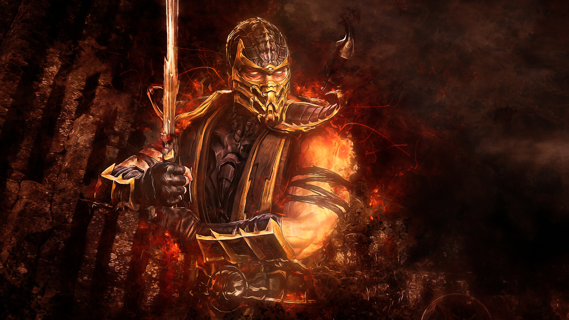 1920x1080 Wallpaper Mortal kombat, Scorpion, Sword, Abstraction, Video game HD,  Picture, Image