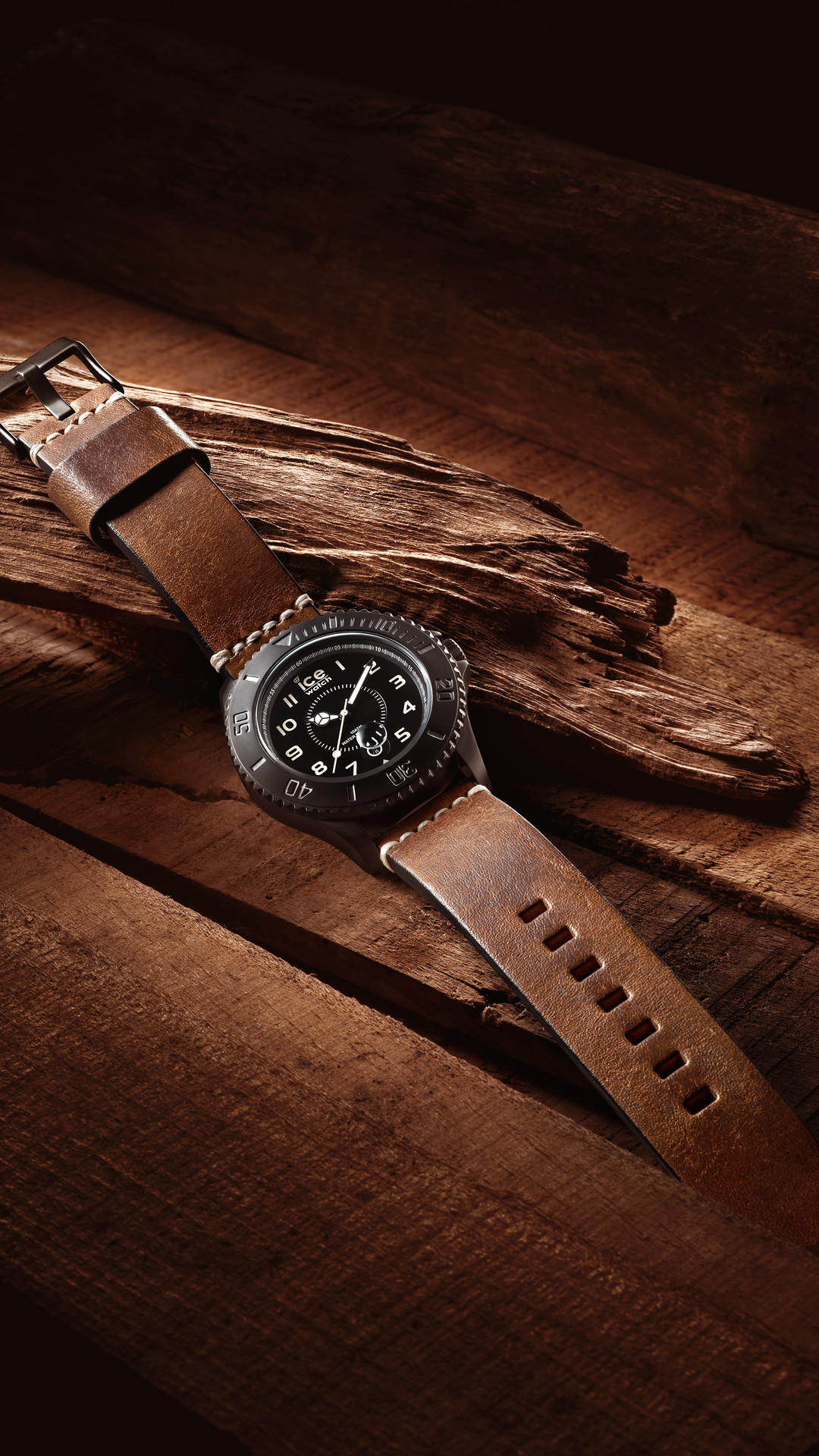 1080x1920 Black Watch With Brown Leather Strap Mobile HD Wallpaper