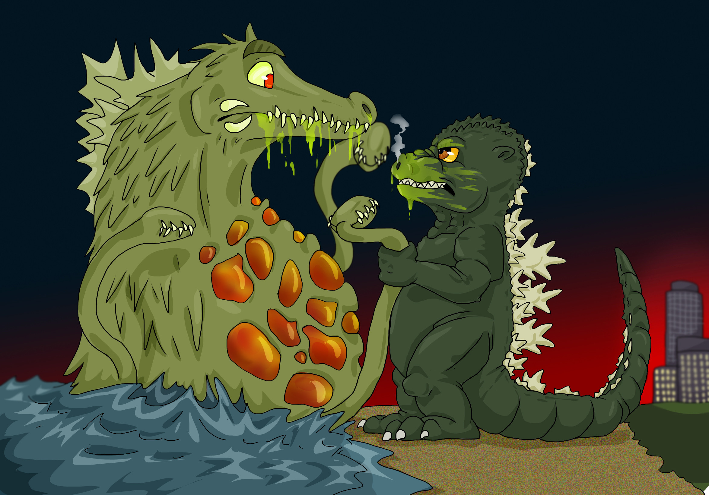 2350x1642 Godzilla vs Biollante by Natsuakai