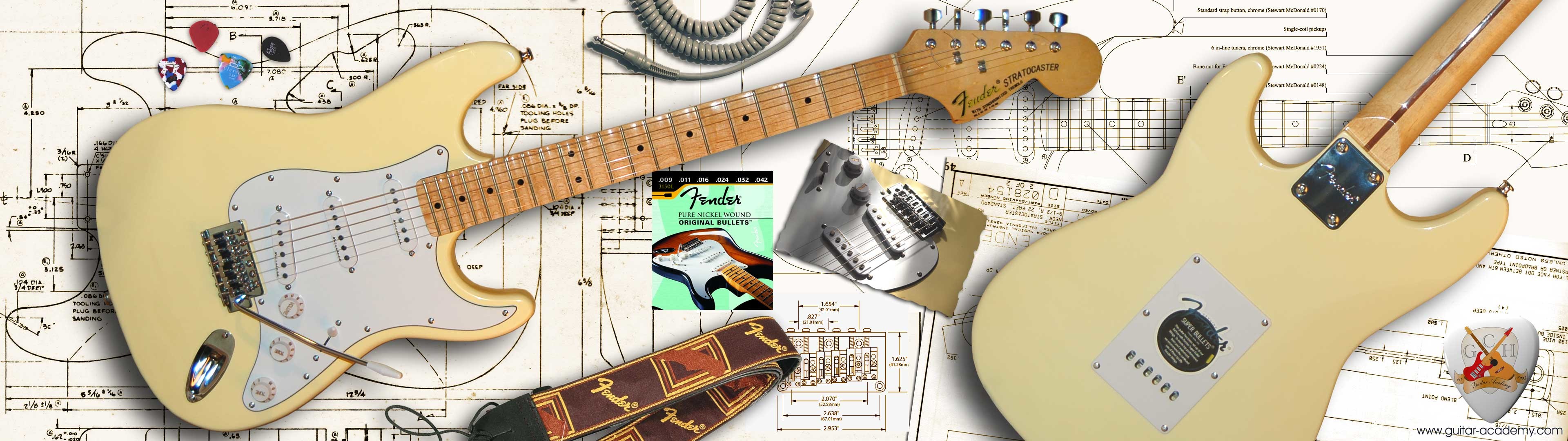 3840x1080 Guitar wallpaper for dual monitors, Blonde fender stratocaster