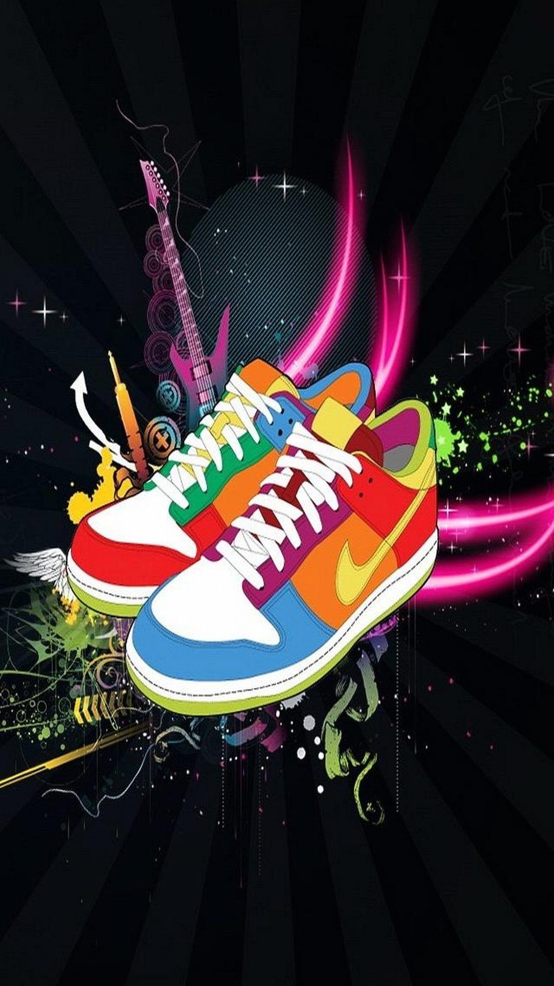 1080x1920 Art Multicolored Nike Shoes Black Cool Sneakers