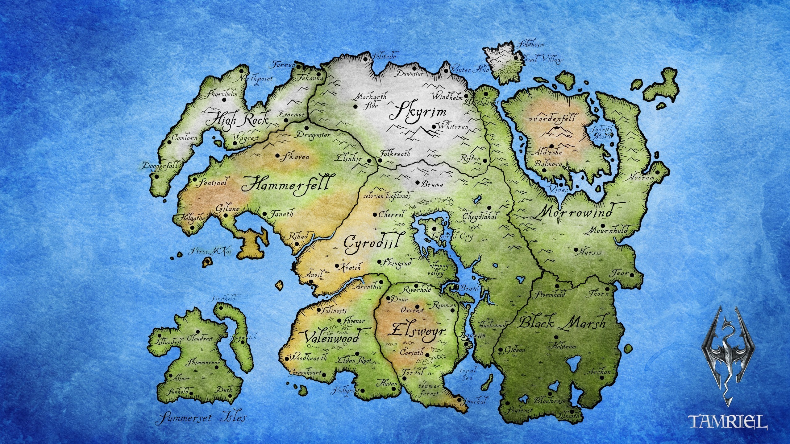 2560x1440  Elder Scrolls, Map, The Elder Scrolls V: Skyrim, The Elder  Scrolls IV: Oblivion, The Elder Scrolls III: Morrowind, Tamriel Wallpapers  HD / Desktop ...