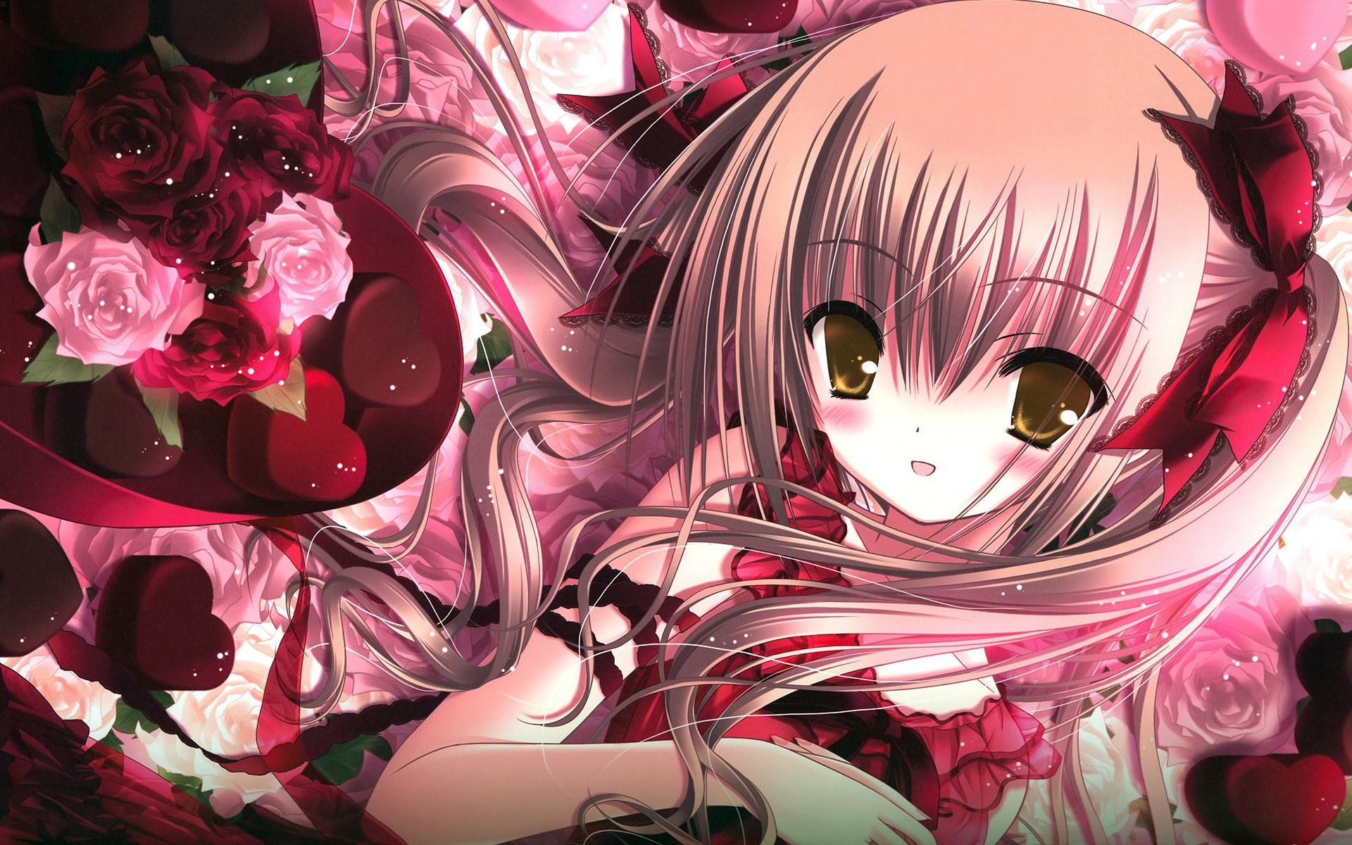 1920x1200 blondes, dress, flowers, chocolate, ribbons, Valentines Day, anime - Free  Wallpaper / WallpaperJam.com