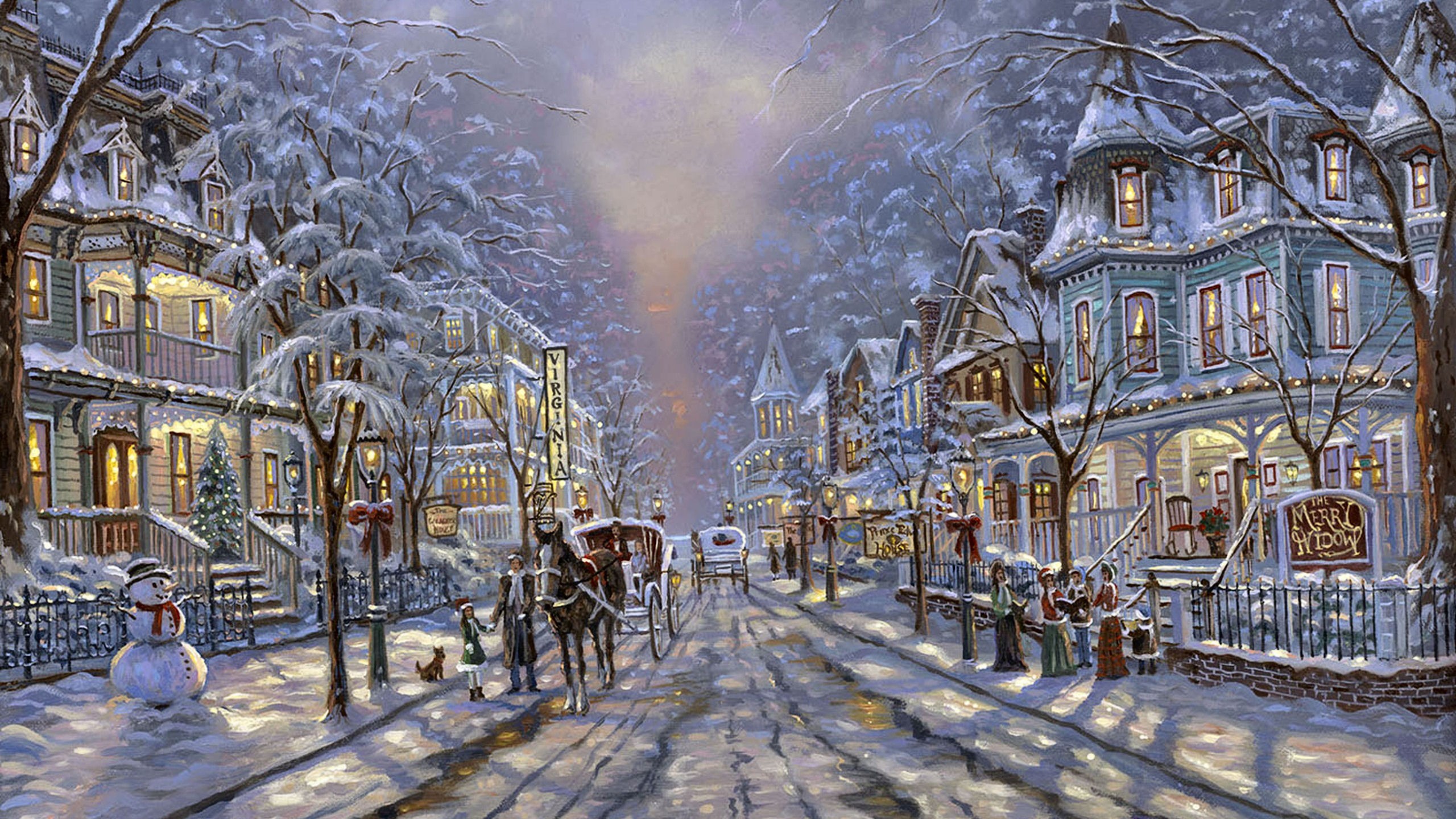 2560x1440 0 2560x1600 Free Christmas wallpapers Download HD wallpaper   Houses Christmas Scene December Painting Scenery Snow Holiday