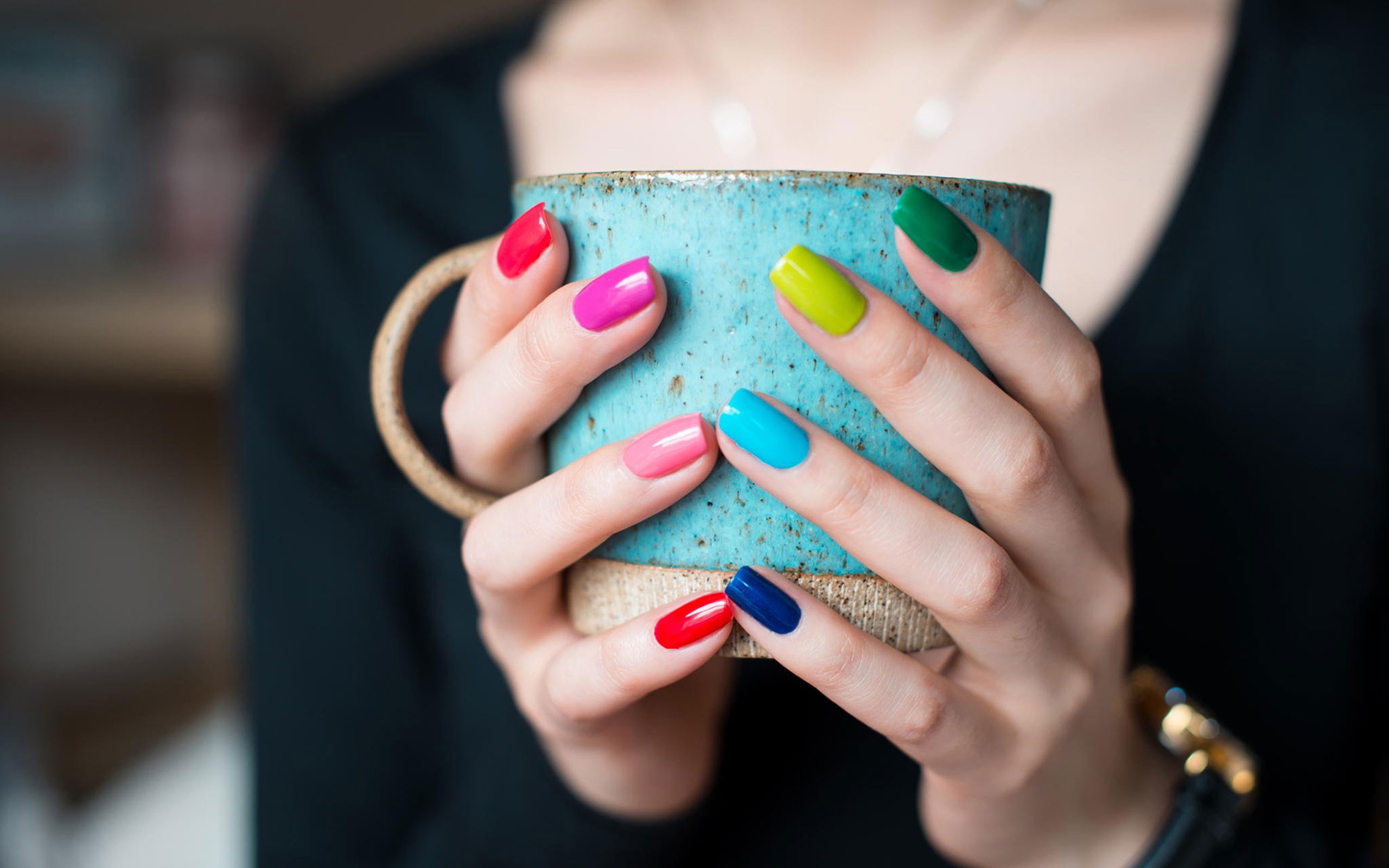 2560x1600 mood, girl, colored nails, Plain, coffee cup, image, hd wallpaper