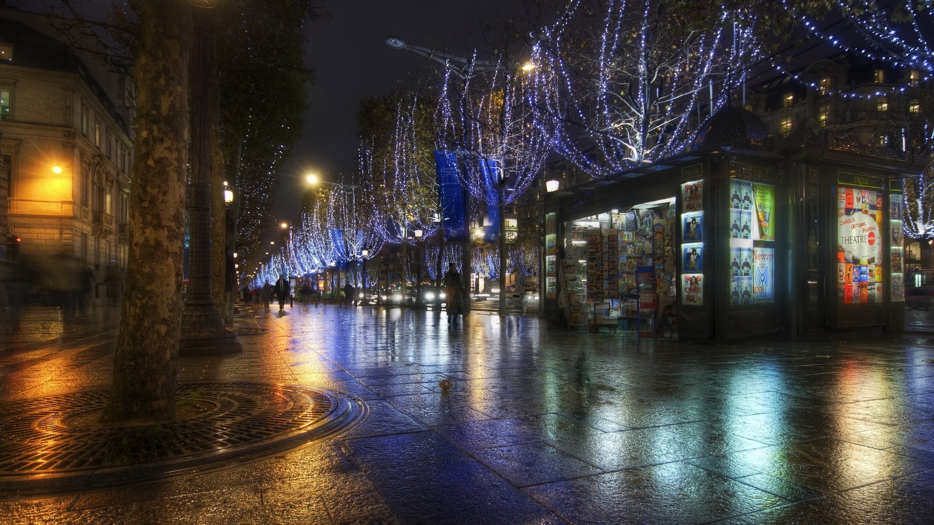 1920x1080 Night in the streets of paris hdr wallpaper