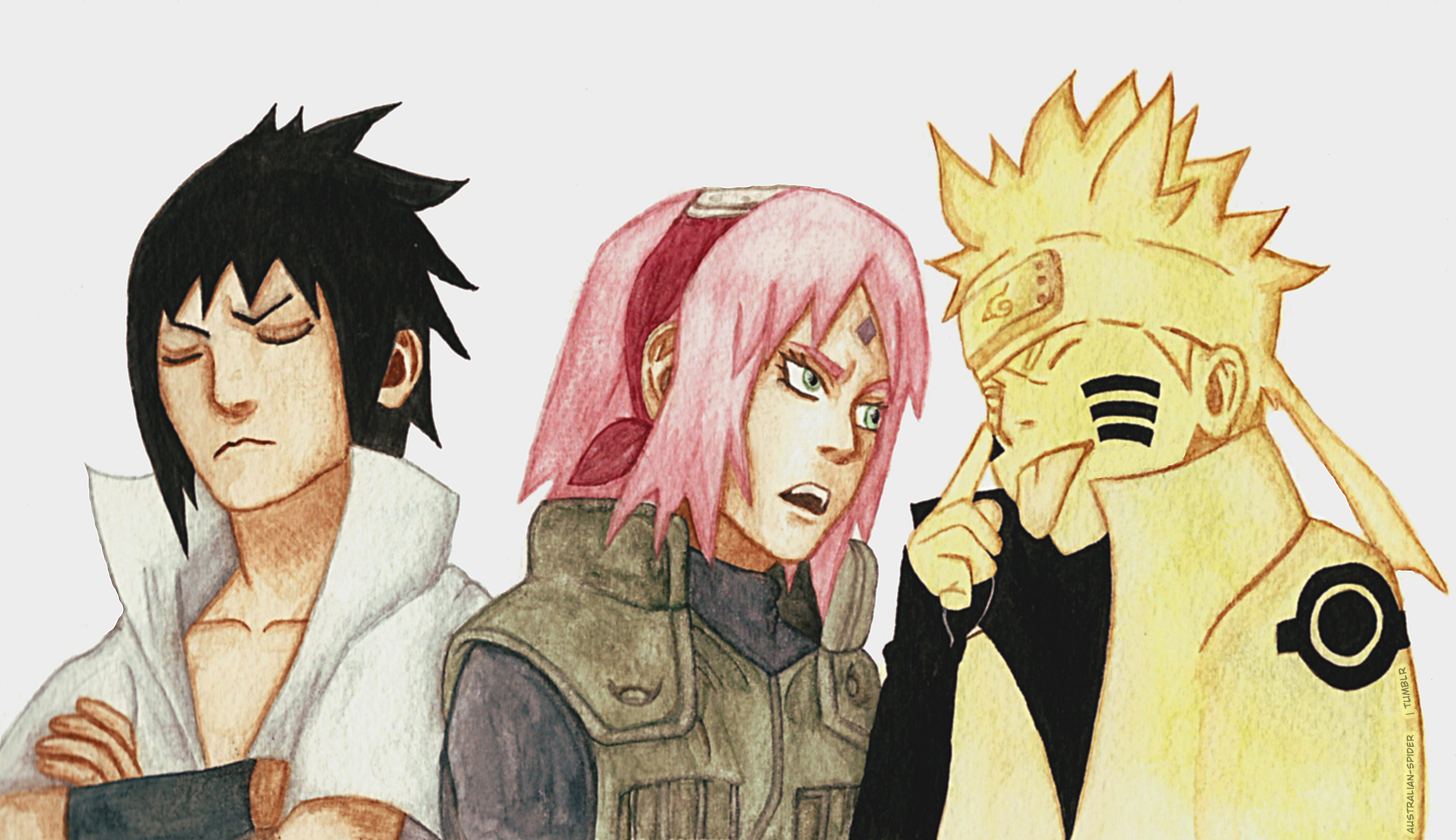 2940x1696 ... Naruto chapter 675 - Team 7 (watercolor) by xNiss0u