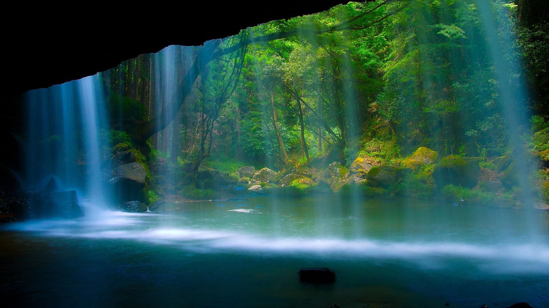 1920x1080 Waterfall in a Cave Desktop Backgrounds