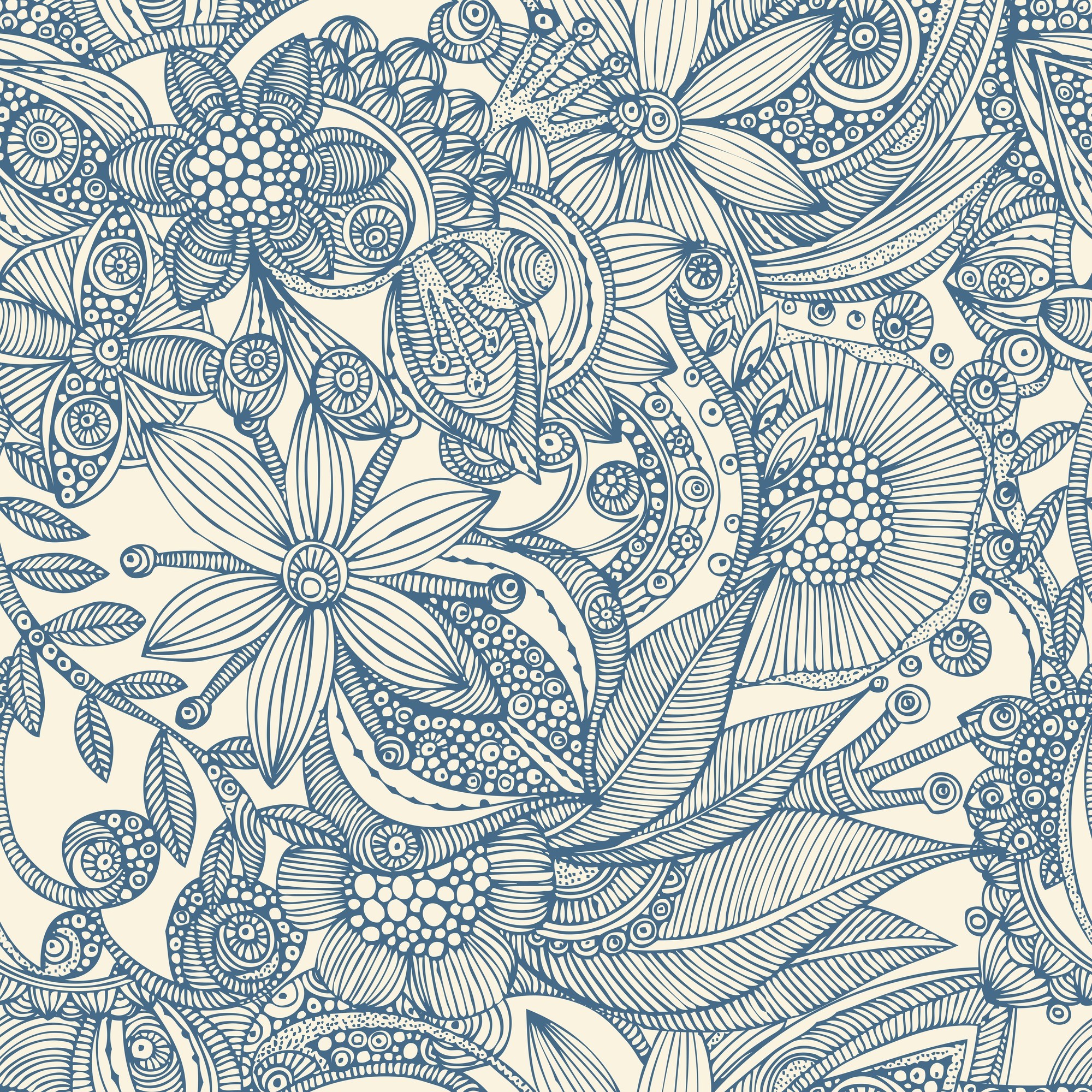 2000x2000 Flowers and doodles blue Wall Mural Photo Wallpaper
