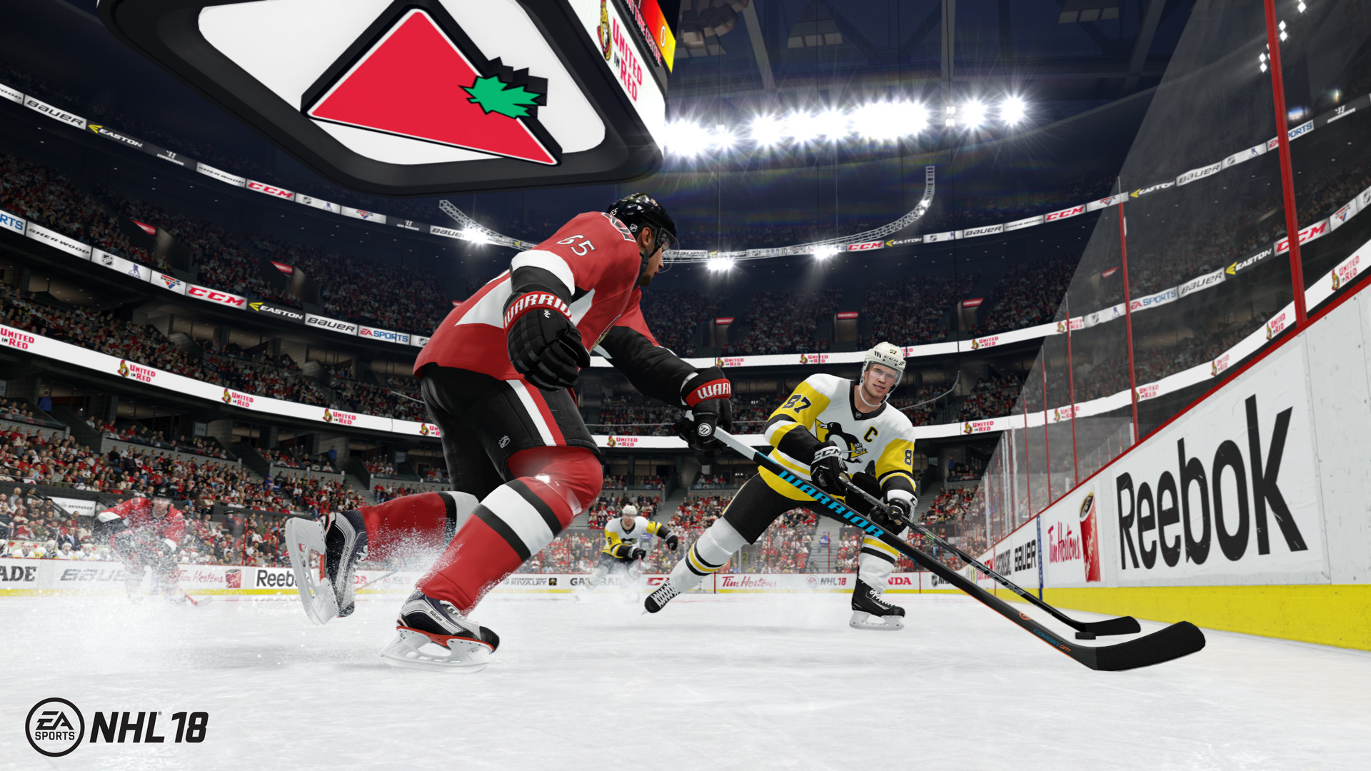 1920x1080 NHL 18 - Eric Karlsson using Defensive Skill Stick to hold off Sidney Crosby