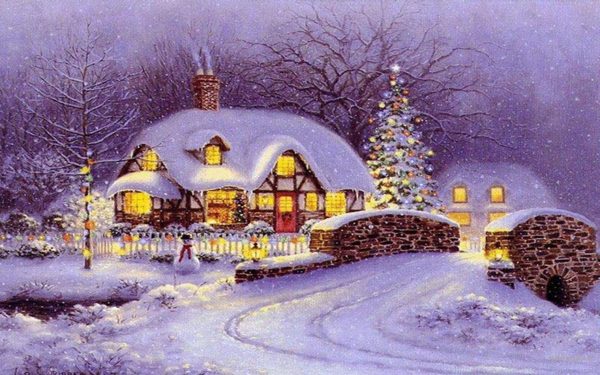1920x1200 Snow house christmas