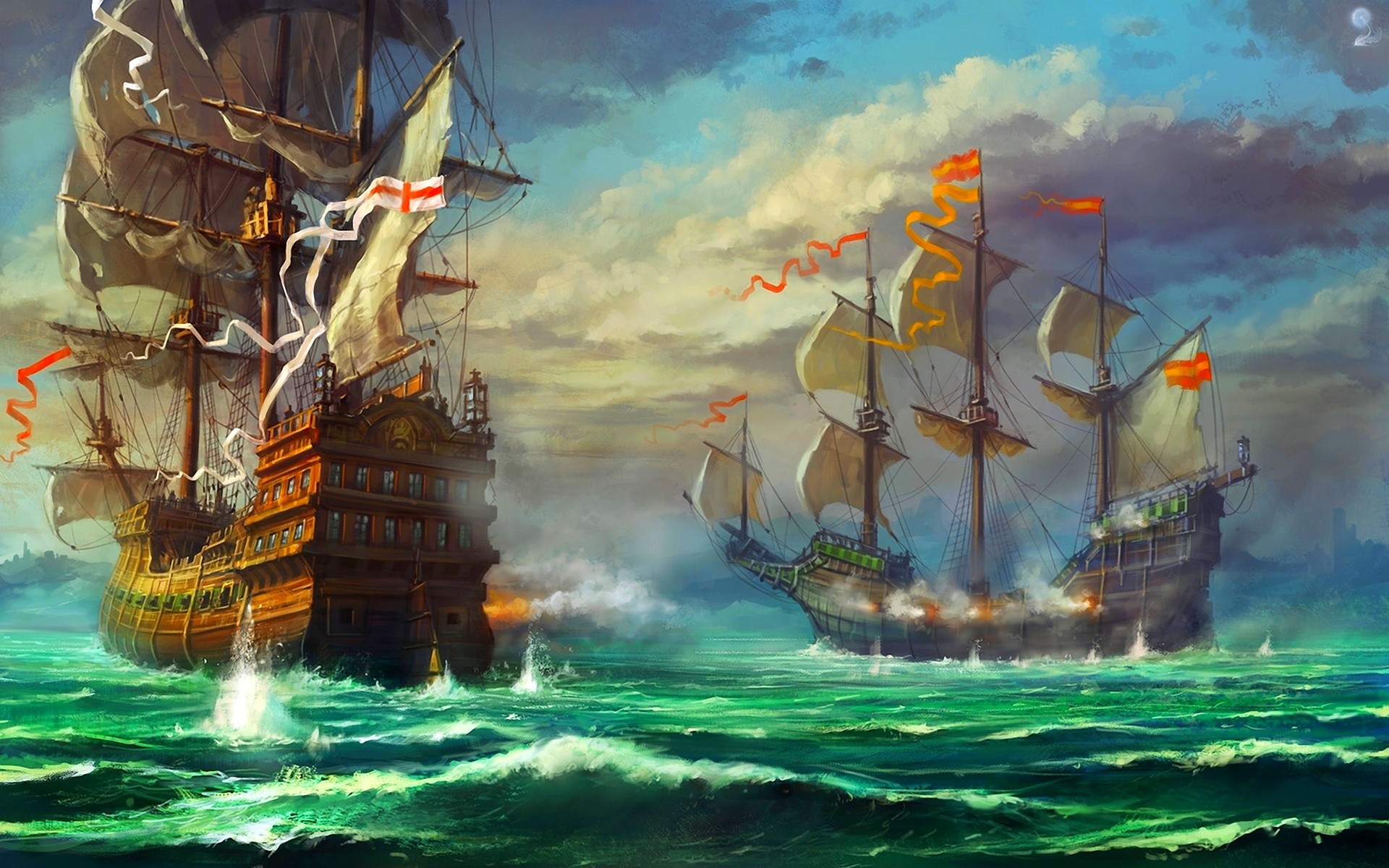 1920x1200 Pirate Ship War Widescreen HD Wallpaper Desktop