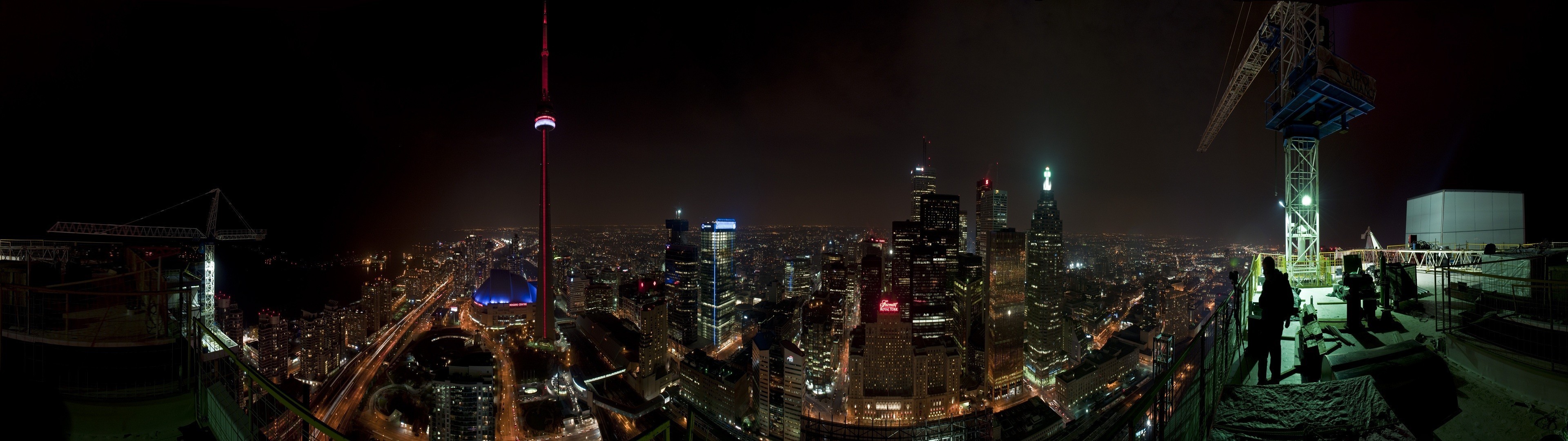 3840x1080 General  cityscape city Toronto night panorama