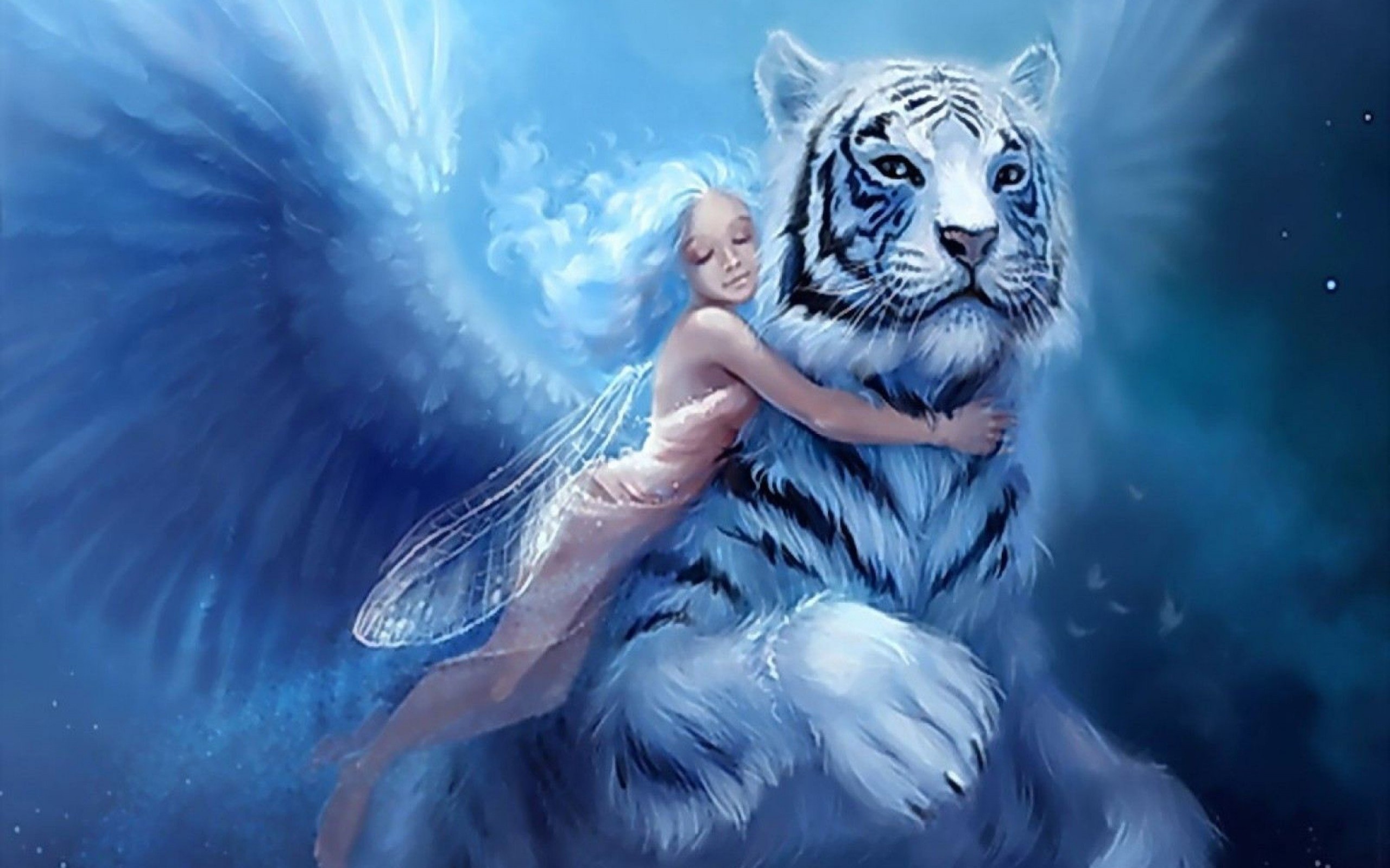2560x1600 Fantasy Girl with tiger wallpaper