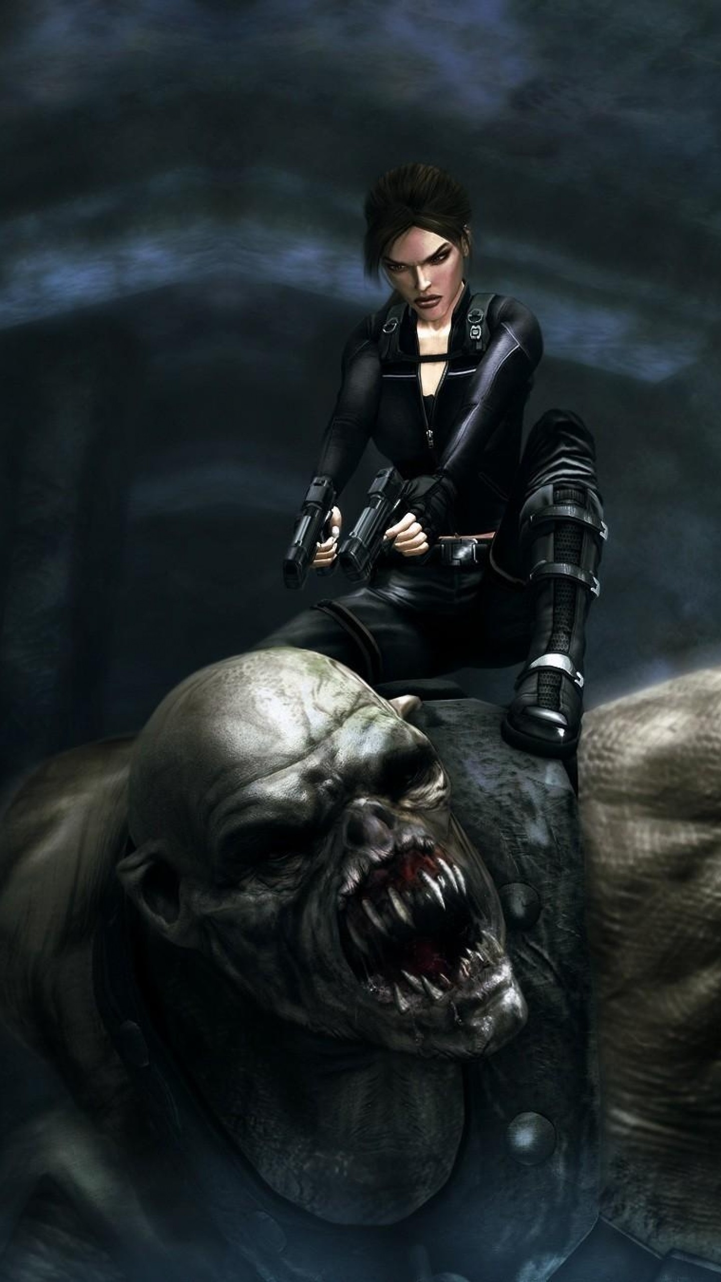 1440x2560 Preview wallpaper vampire, mouth, teeth, woman, weapon 