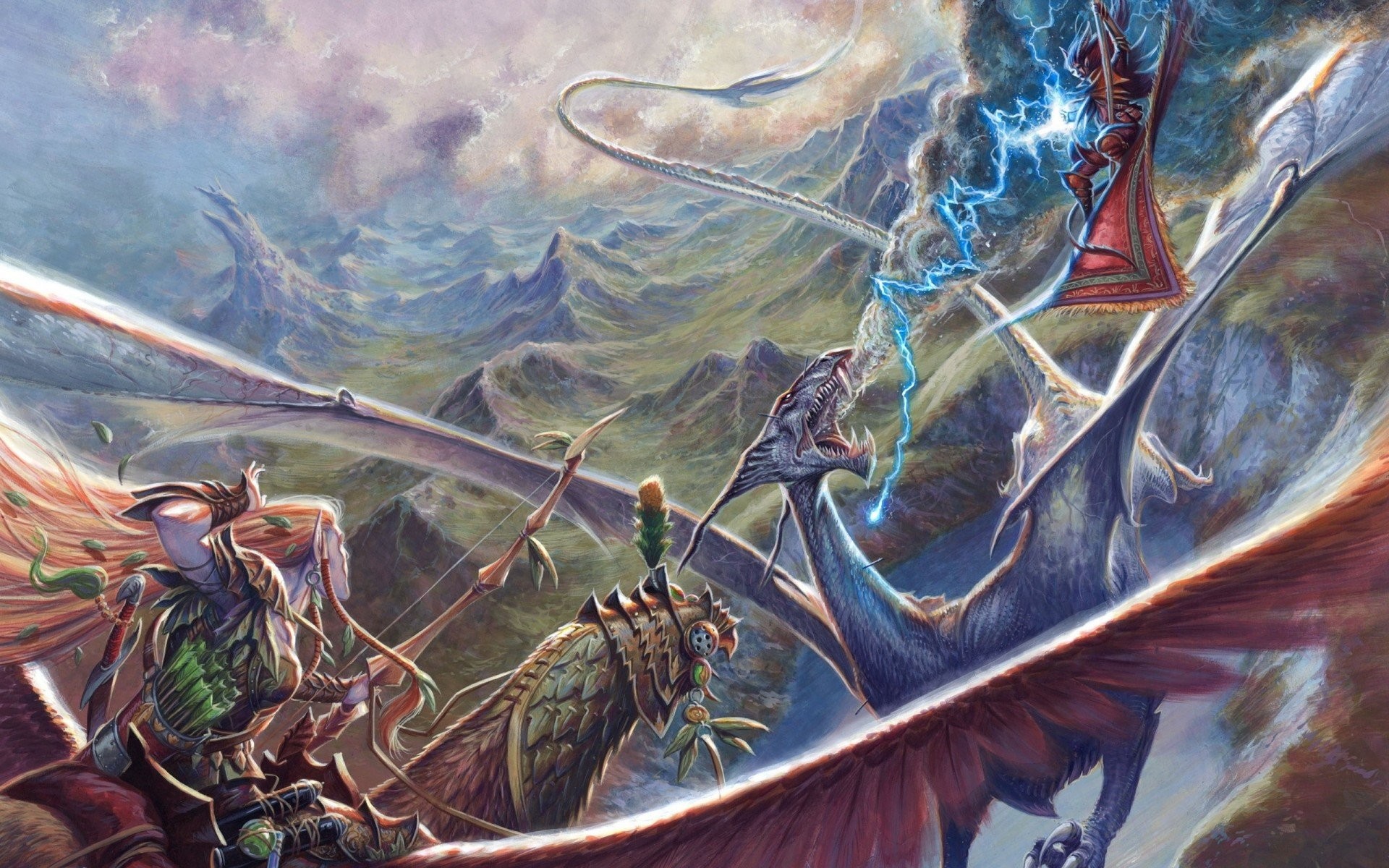 1920x1200 sky torment dragon battle magic mountain elf lightning