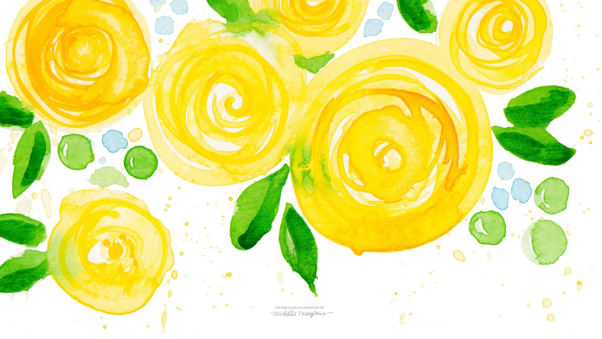 1920x1080 Yellow Watercolor Flowers Wallpaper Download - A Watercolor Life