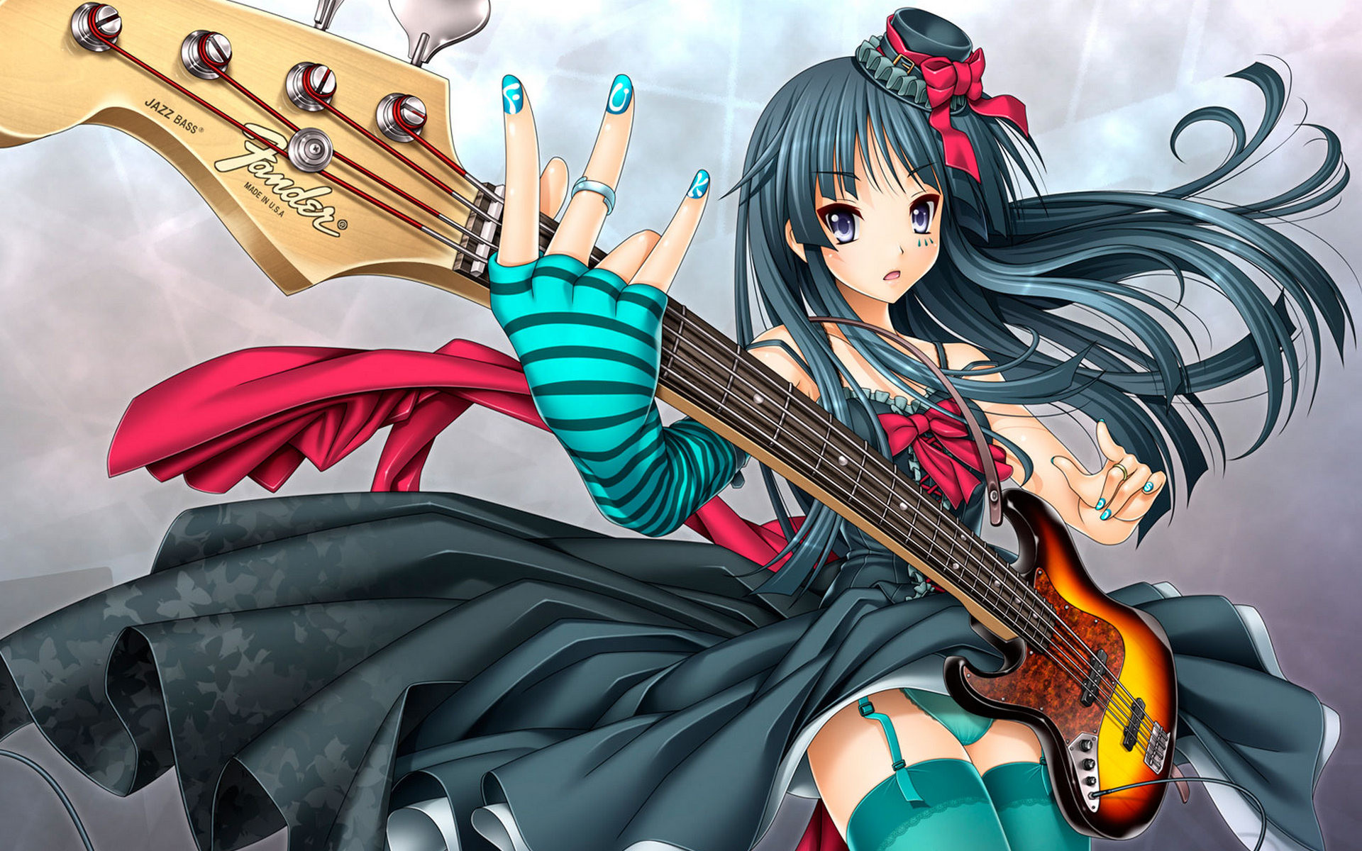1920x1200 anime girls wallpaper with guitar bass