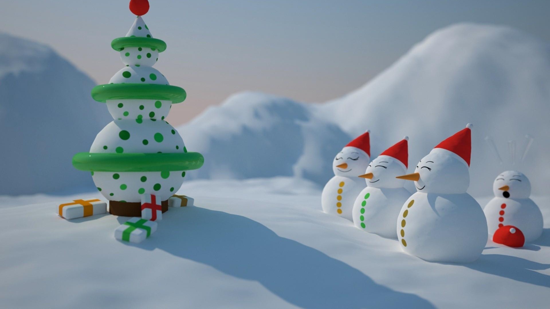 1920x1080  Wallpaper snowmen, number, christmas tree, presents, snow, holiday