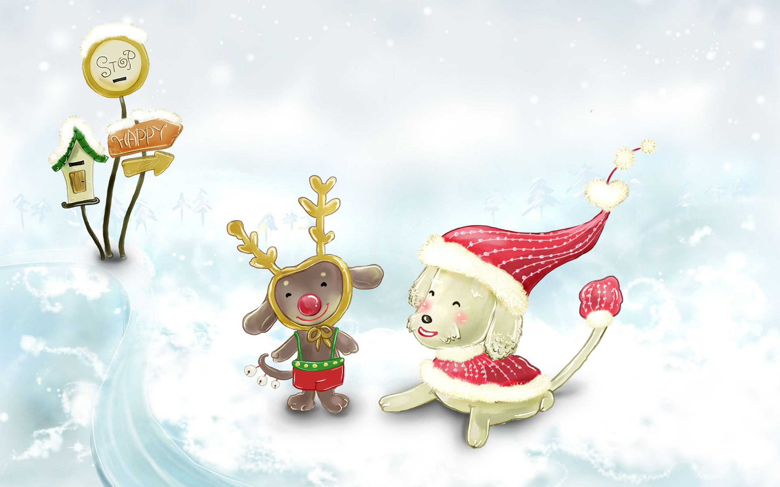 2560x1600 Free Cute Christmas Animals In Snow, computer desktop wallpapers, pictures,  images
