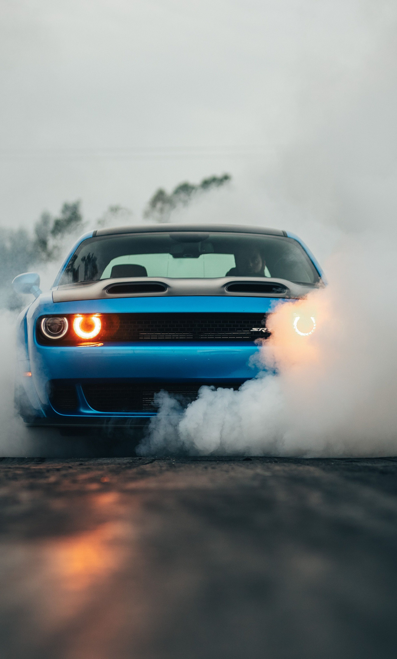 1280x2120 Downaload Dodge Challenger Hellcat, smoke, muscle car, blue wallpaper,  , iPhone 6 Plus