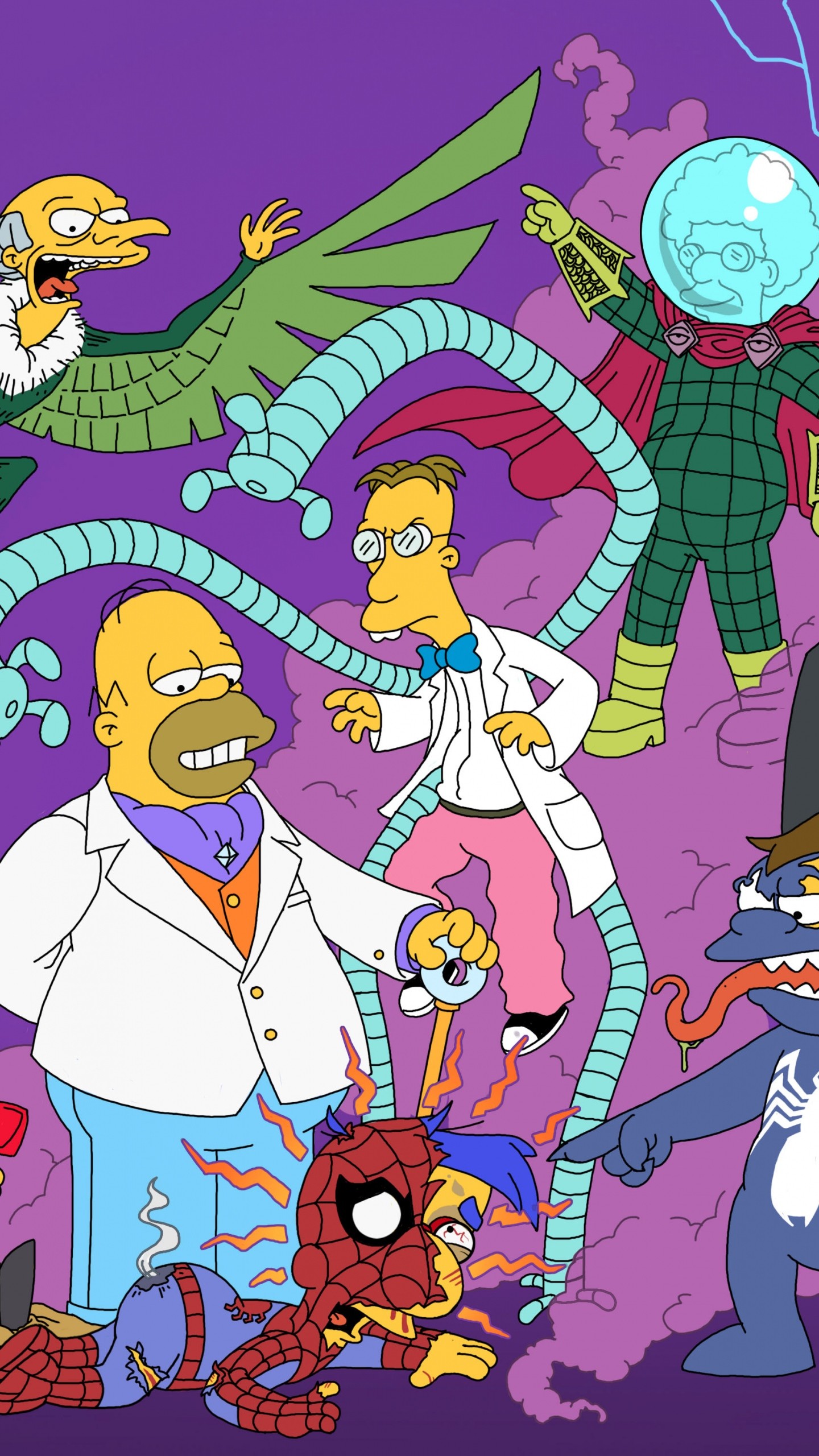 1440x2560 Preview wallpaper the simpsons, simpsons, spiderman, superheroes 