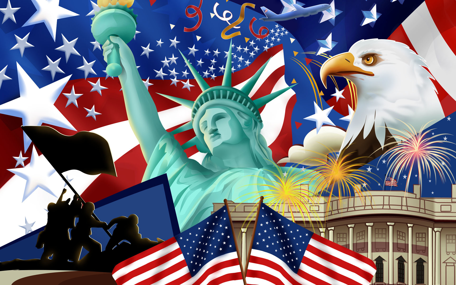 1920x1200 American Flag and Status of Liberty Wallpaper HD.