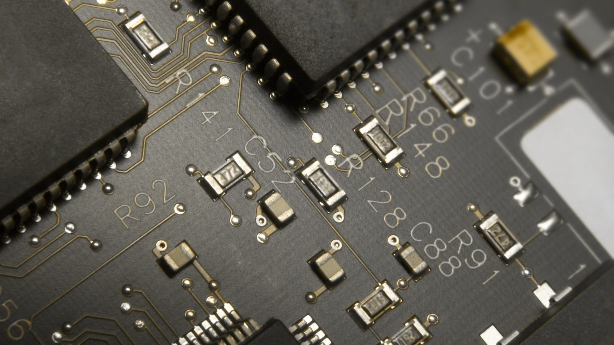 2048x1152 Preview wallpaper circuit paths, chips, black, pin 