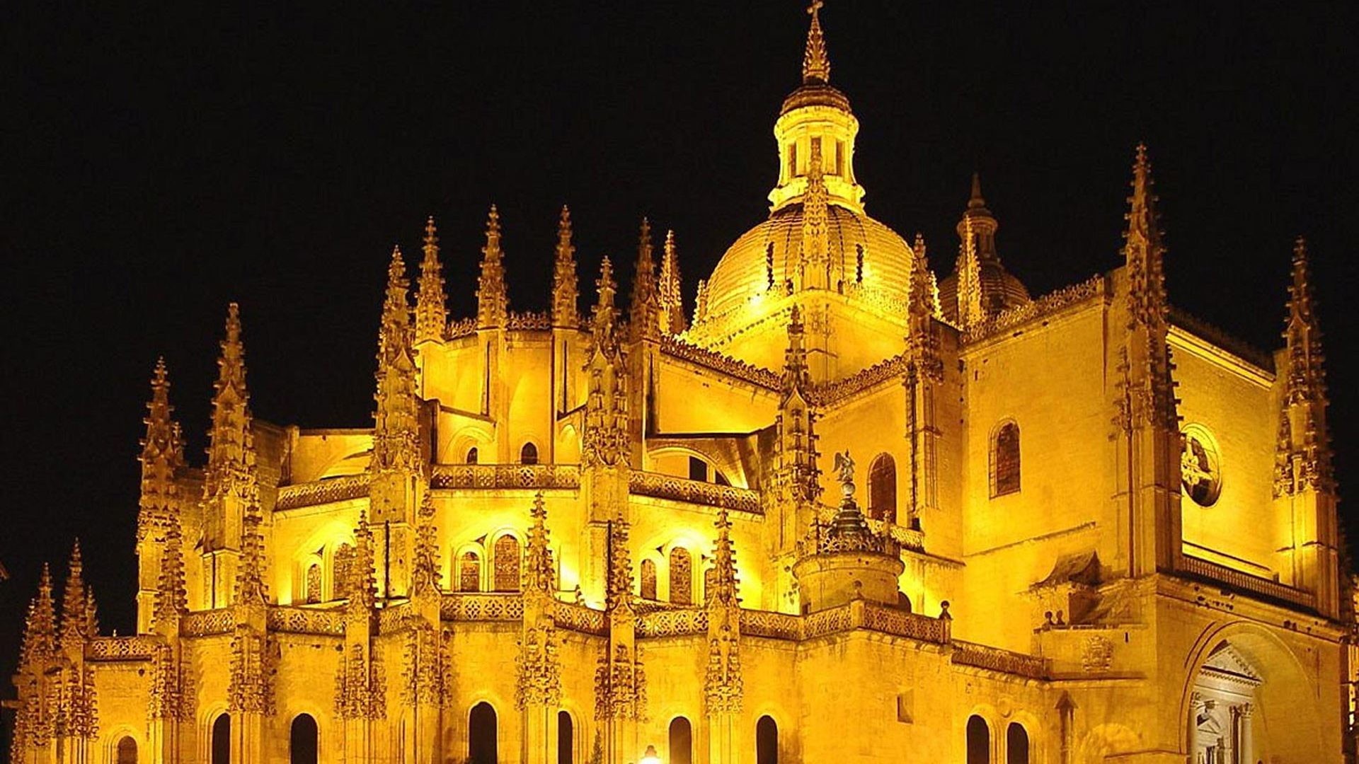 1920x1080 Catedral Segovia Spain Religious Lights Night Cathedral Architecture HD  Wallpapers - 1920x1200