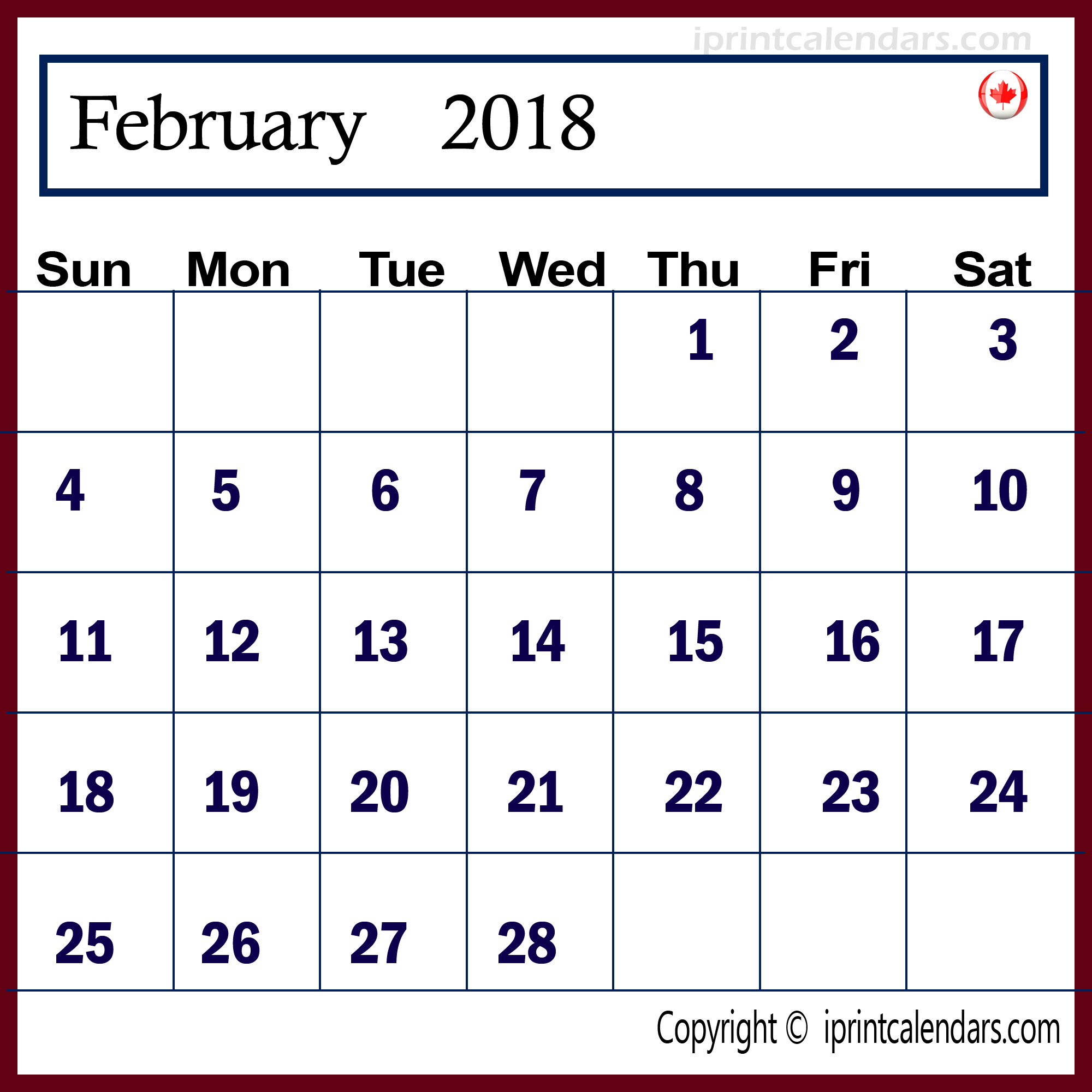 2000x2000 February Online 2018 Calendar Canada | Templates & Tools