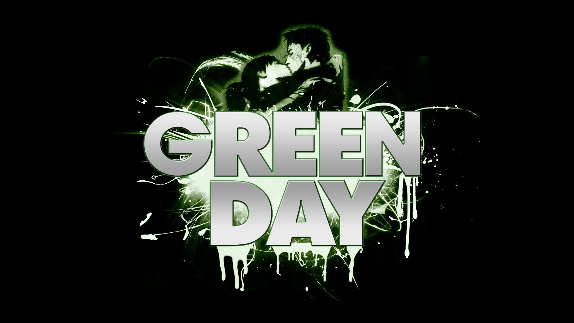 1920x1080  Wallpaper green day, letters, darkness, sign, kiss