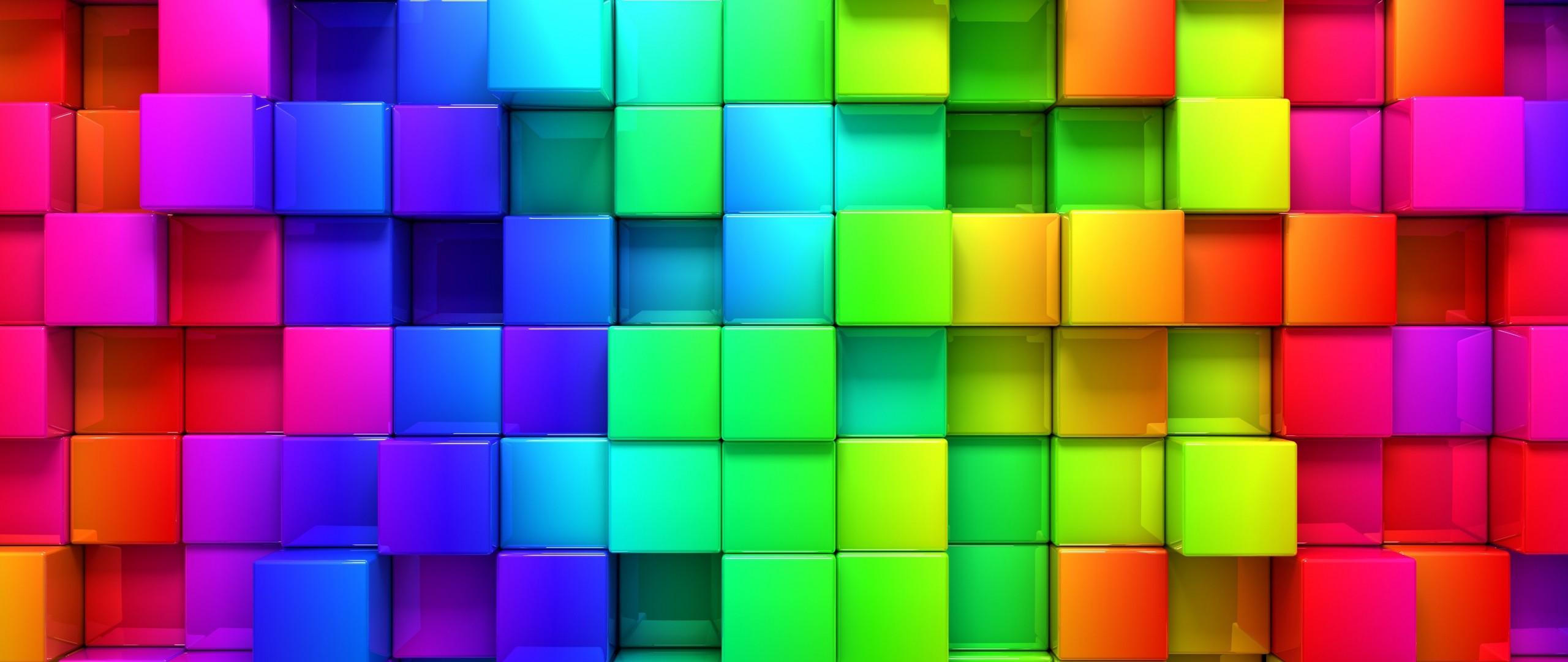 2560x1080 HD Wallpaper Rainbow Color 3D Blocks Graphics | WallpapersByte