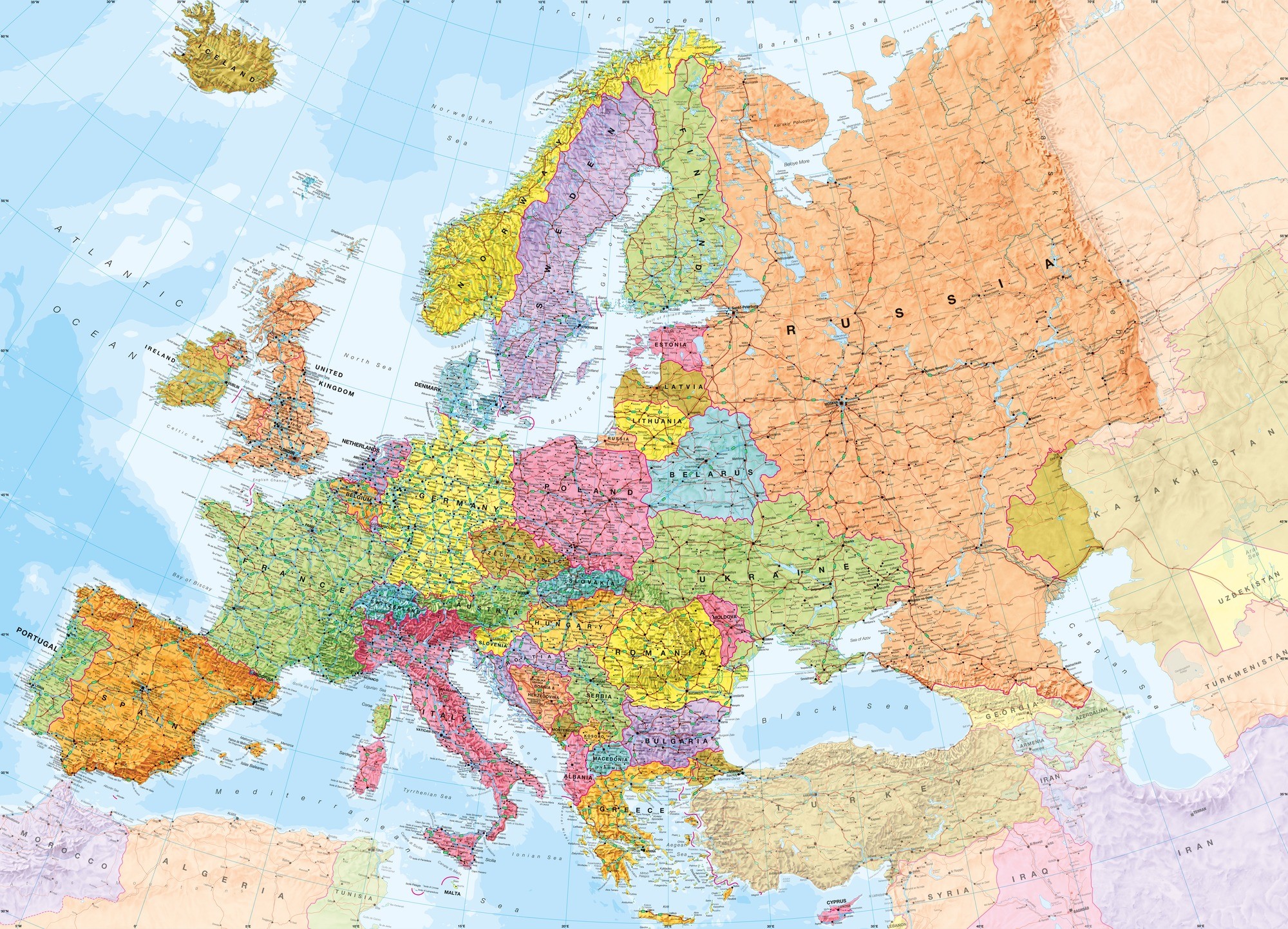 2000x1443 Political Europe Map Wallpaper Mural