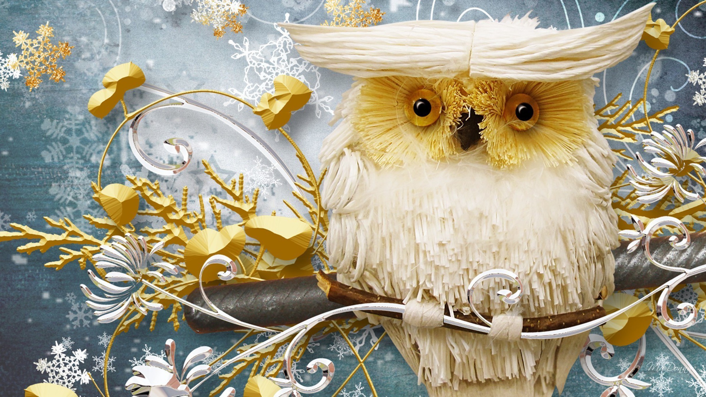 2400x1350 Wise winter owl wallpaper