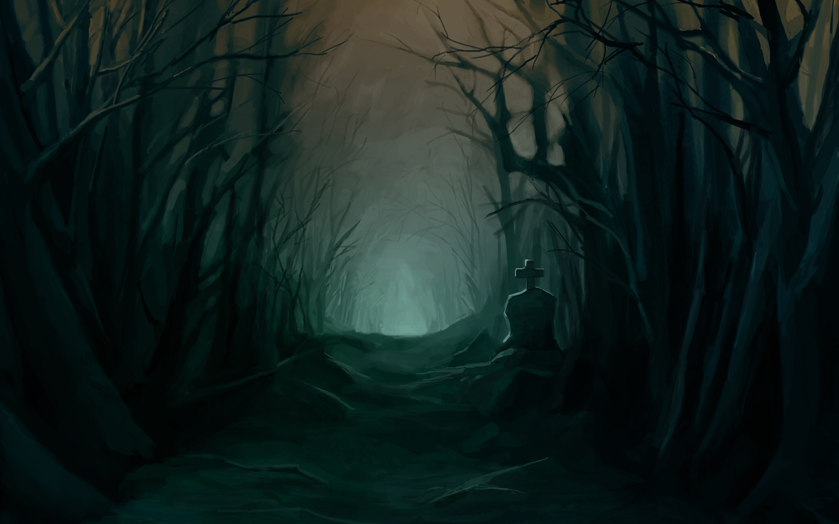2880x1800 Tombstone Dark Halloween Trees Forest Woods Night Scary Spooky Creepy Glow  Cemetery Grave Landscapes Wallpaper At Dark Wallpapers