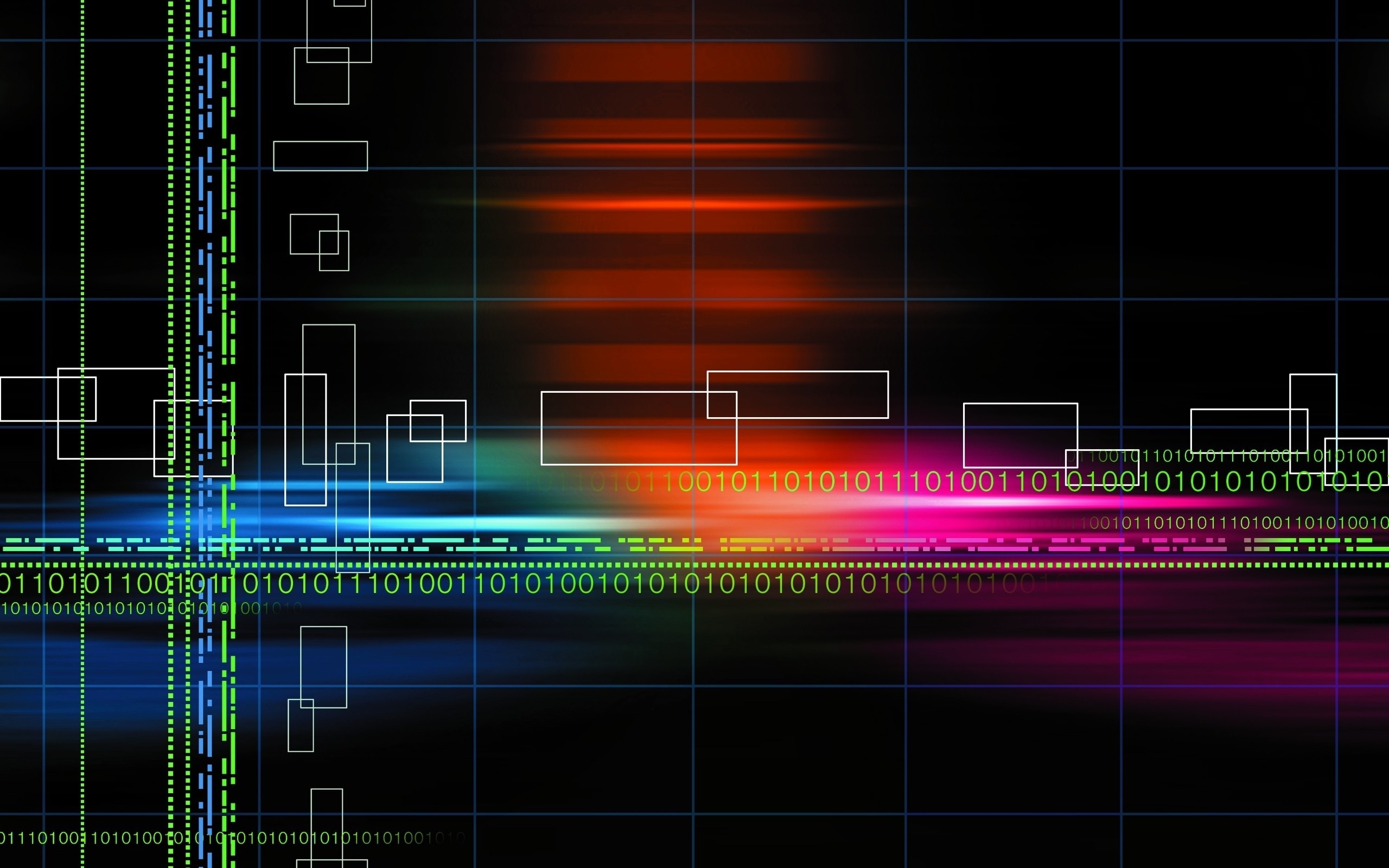 2560x1600 Abstract multicolor binary grid numbers black background wallpaper