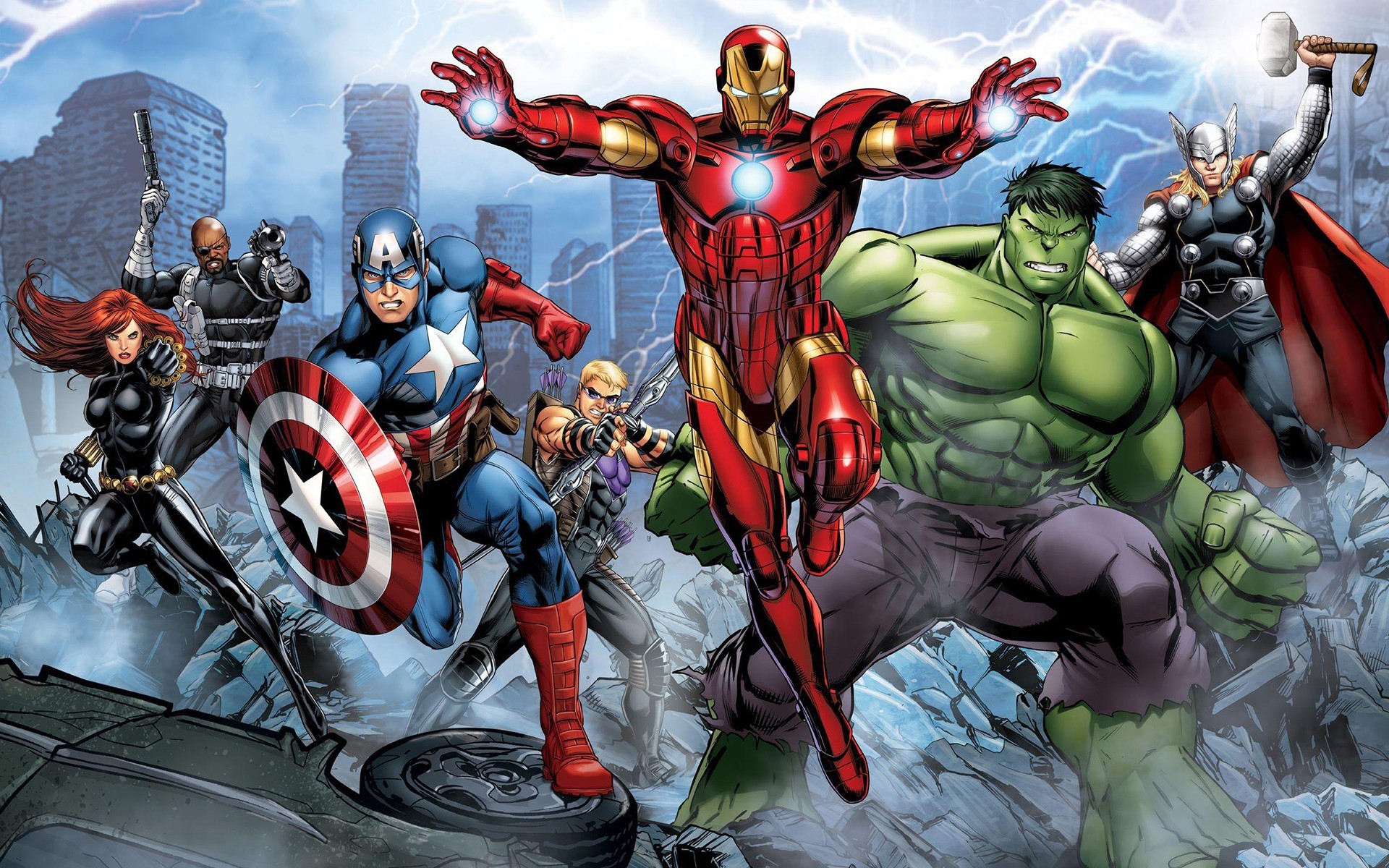 1920x1200 The Avengers, Iron Man, Hulk, Hawkeye, Thor, Captain America, Nick