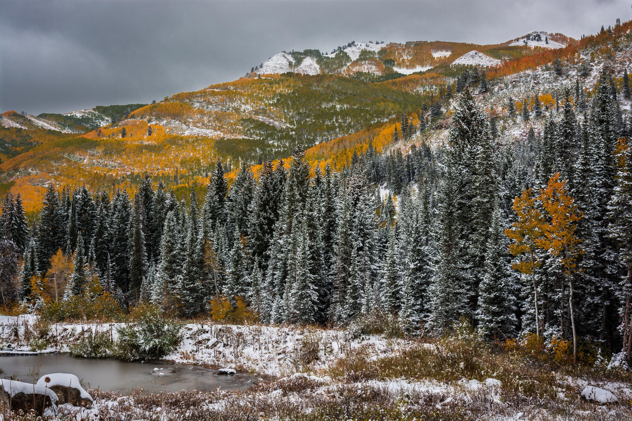 2048x1365 snow, windows desktop images fall,utah, trees, winter, water, macbook,  background, autumn, snow, colourful, mountains,free images Wallpaper HD