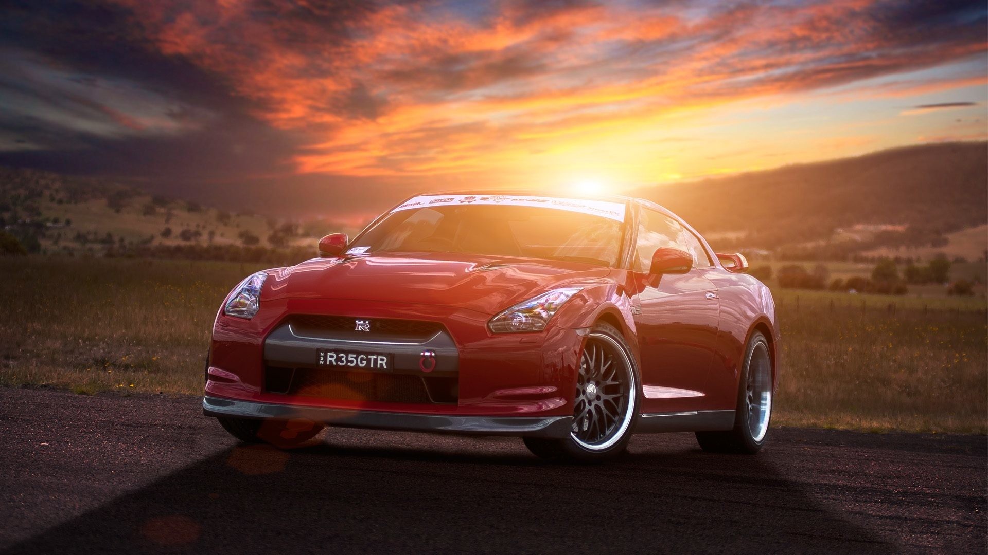 1920x1080 Nissan GT-R R35 red supercar at sunset 4k HD wallpaper